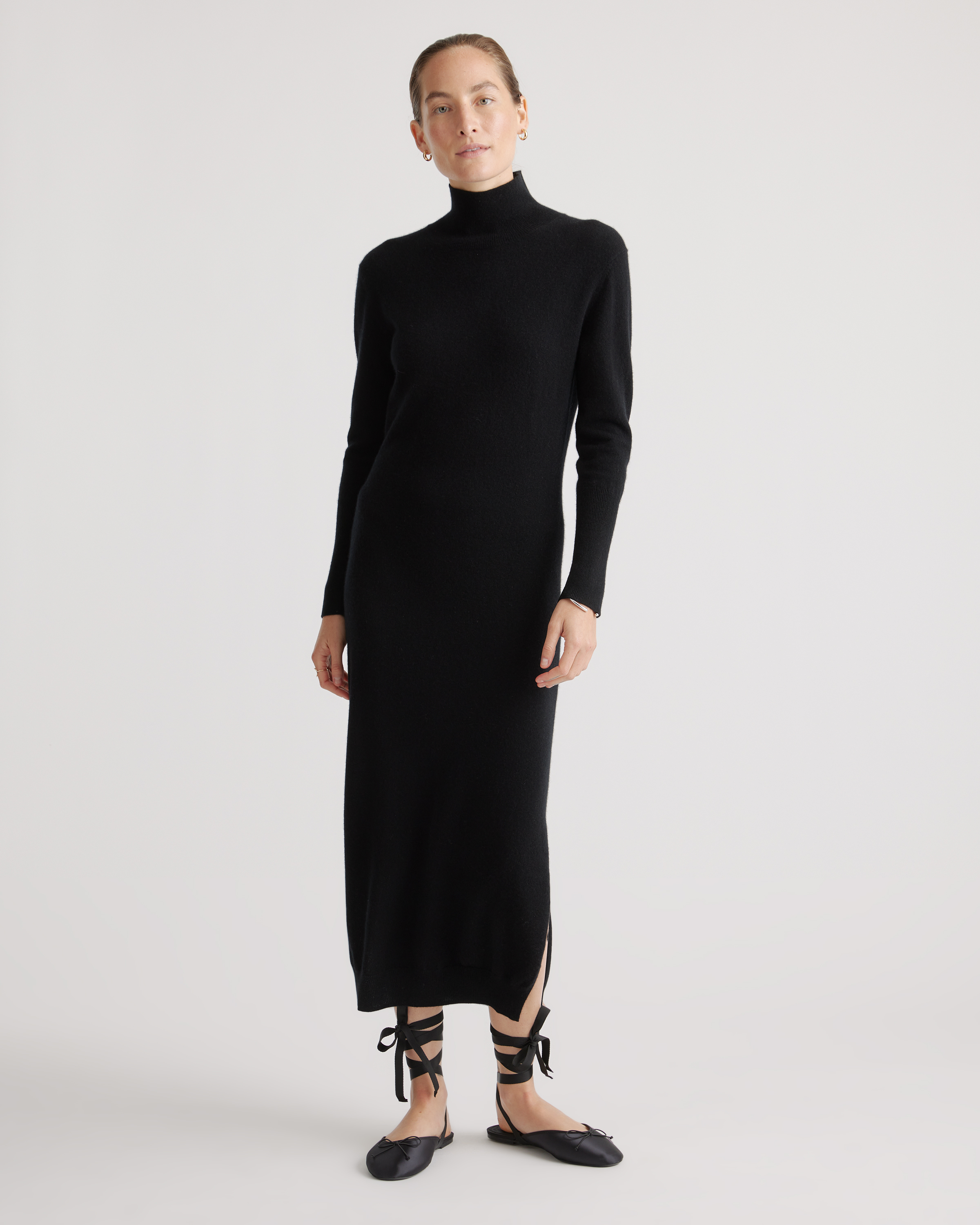 Mongolian Spring Cashmere Turtleneck Midi Sweater Dress