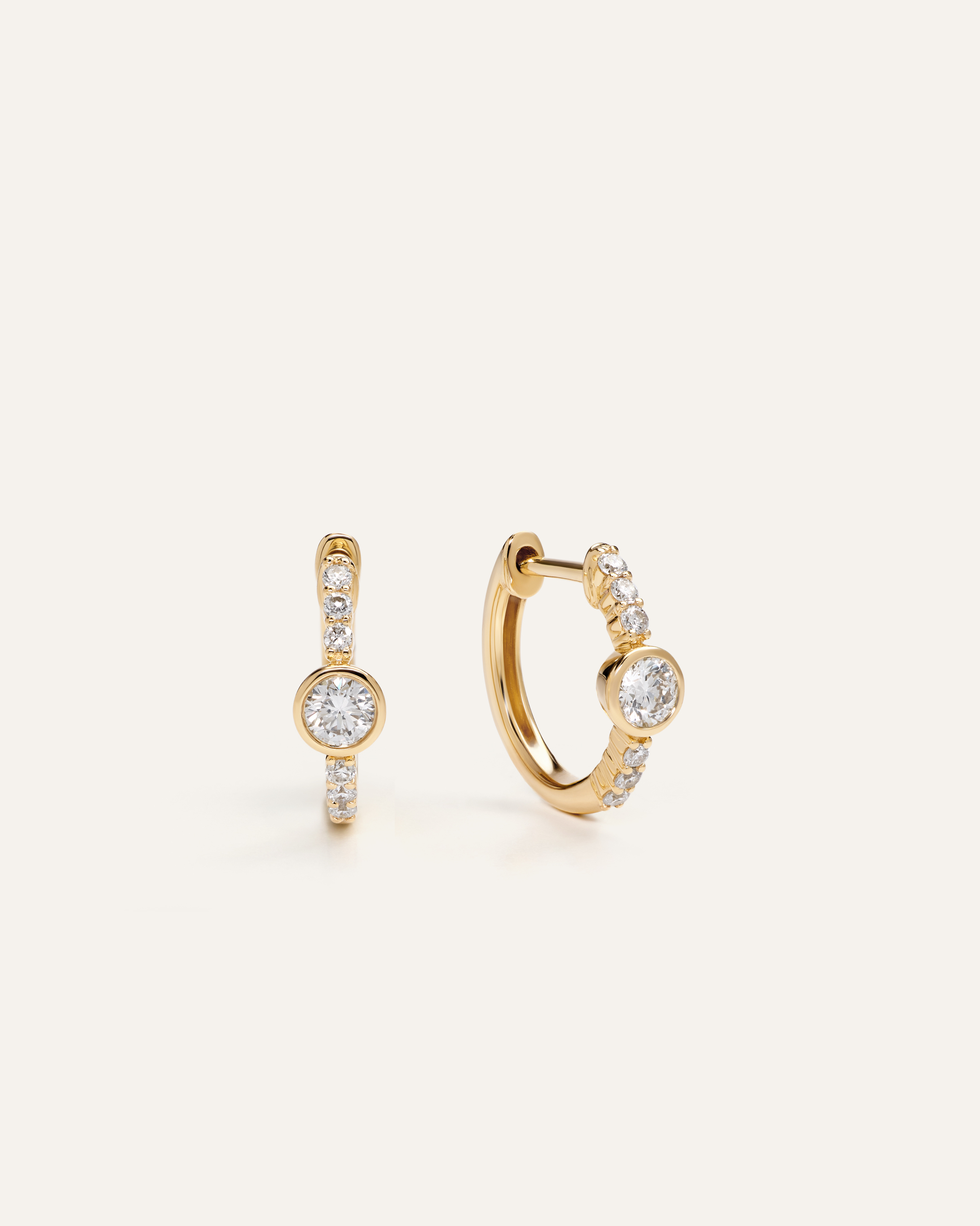 14K Gold Lab Grown Diamond Bezel Pave Tiny Huggies
