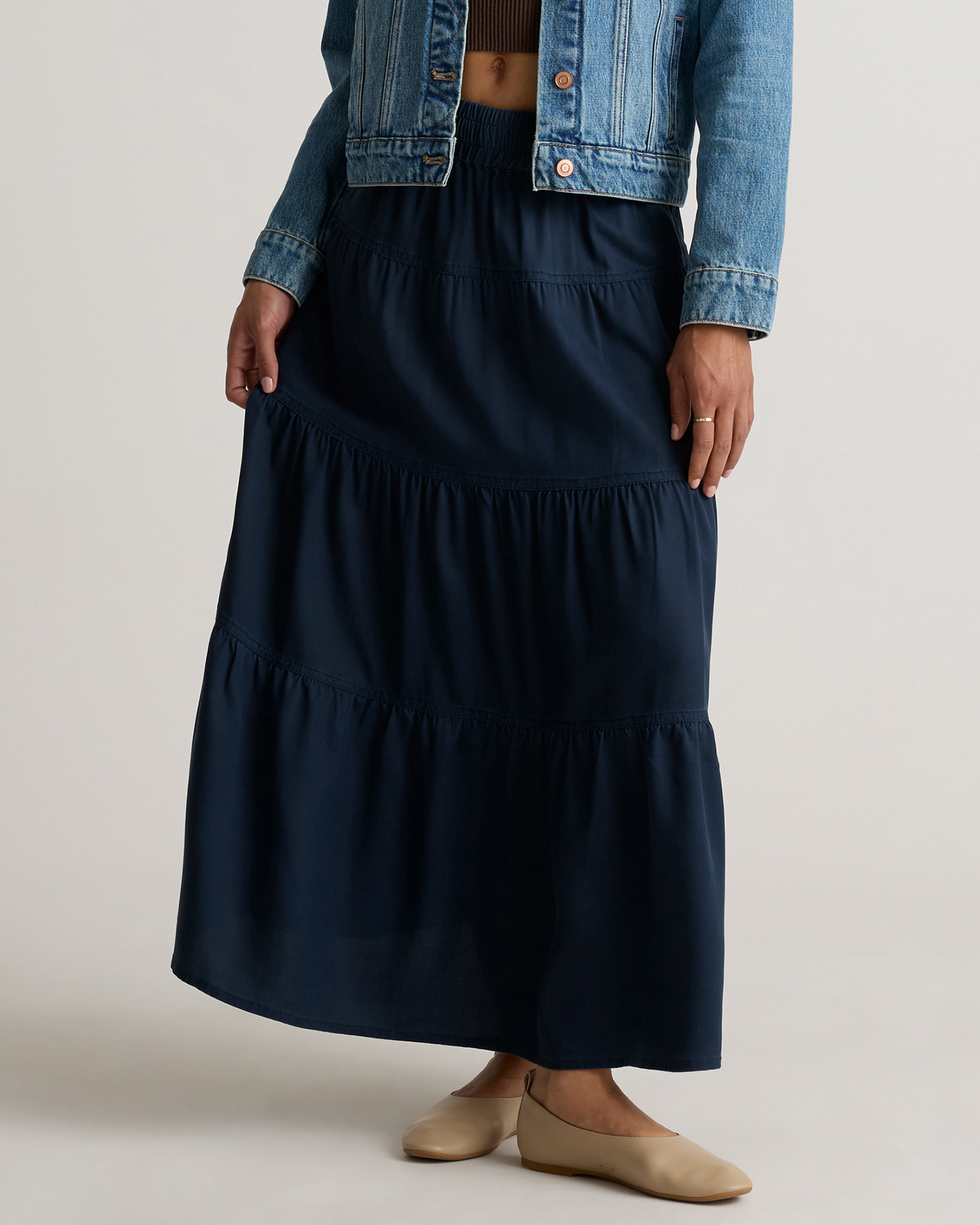 Vintage Wash Tencel Tiered Maxi Skirt