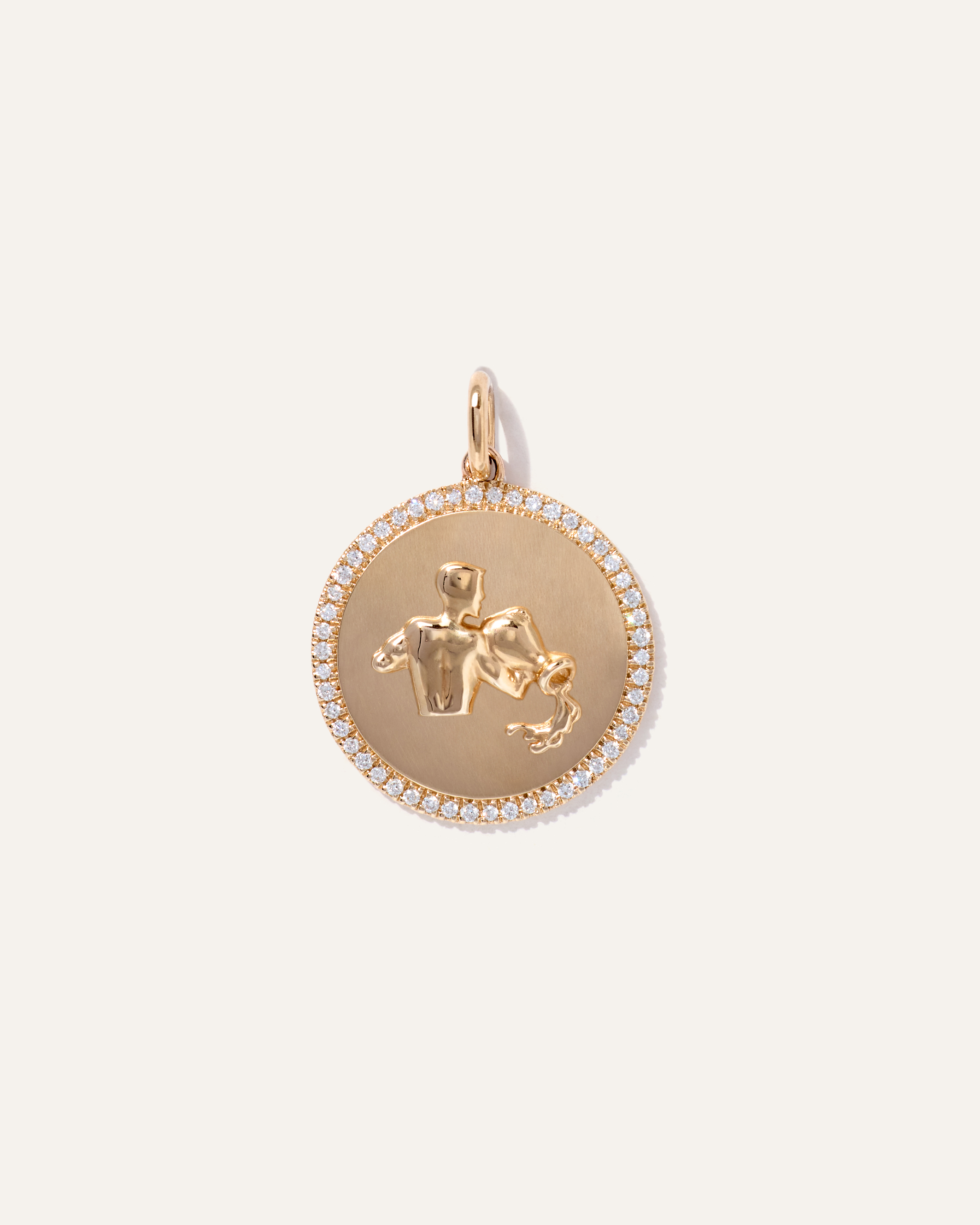 14K Gold Pave Zodiac Medallion Charm