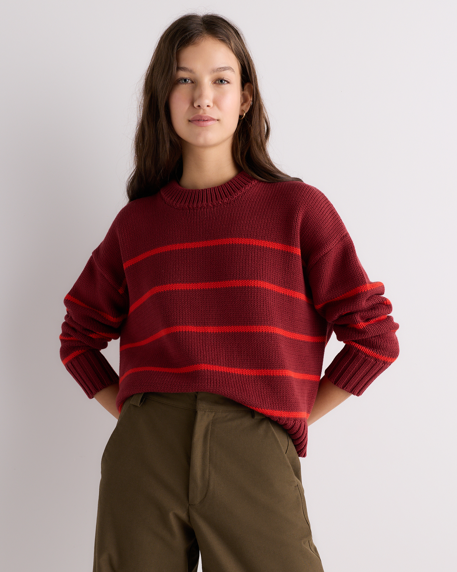 100% Organic Cotton Striped Crew Sweater