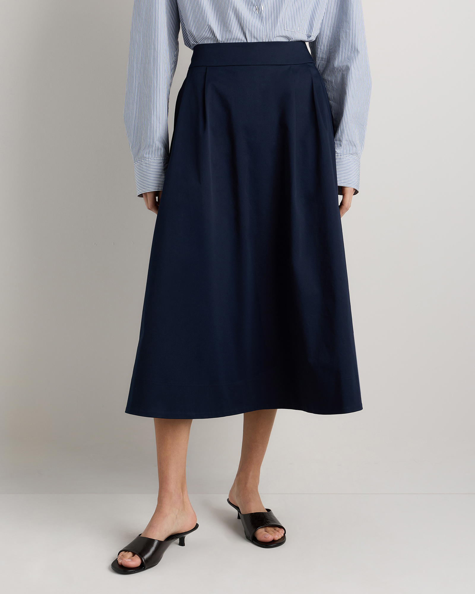 Organic Cotton Sateen A-line Midi Skirt