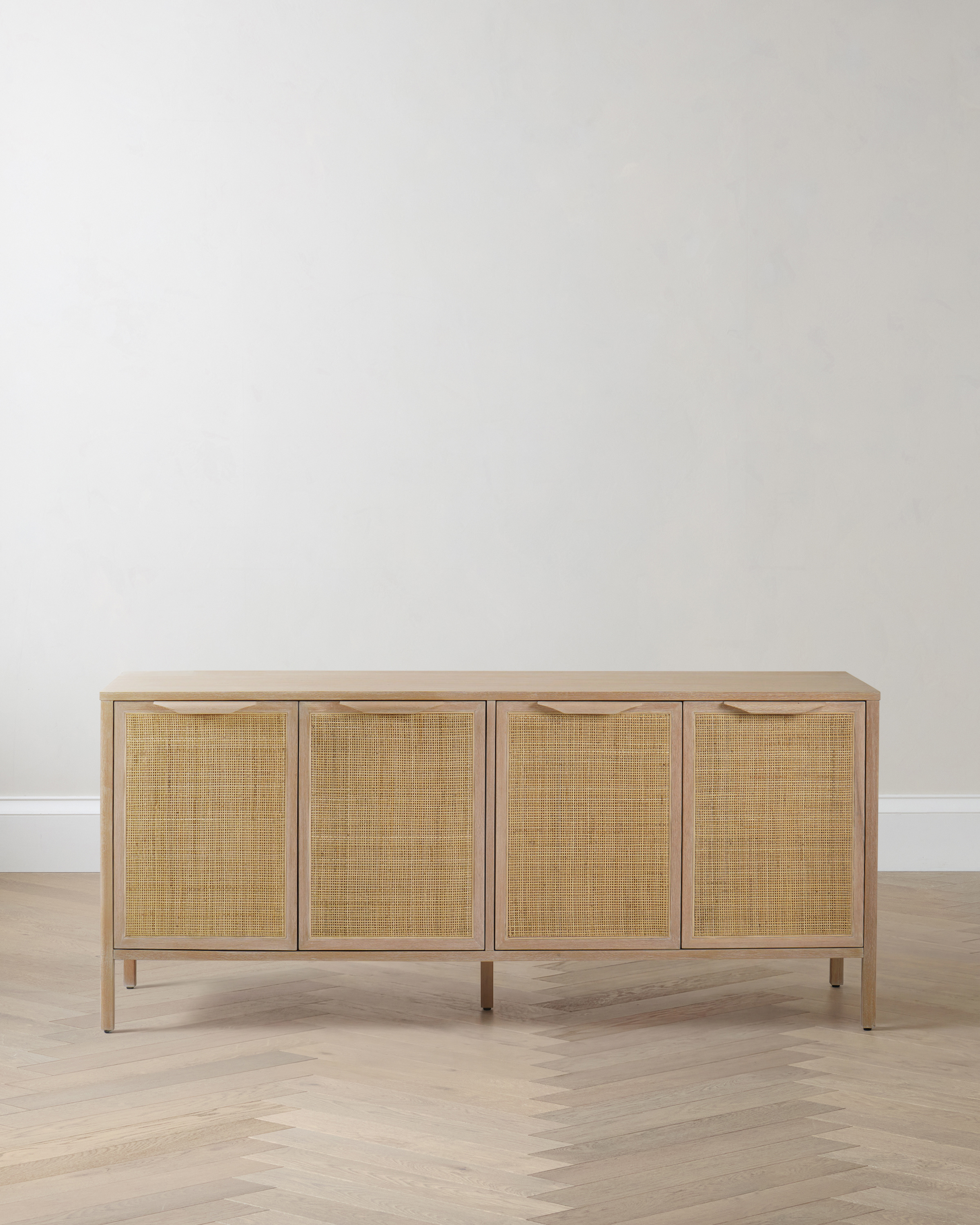 Solid Wood and Natural Rattan Sideboard