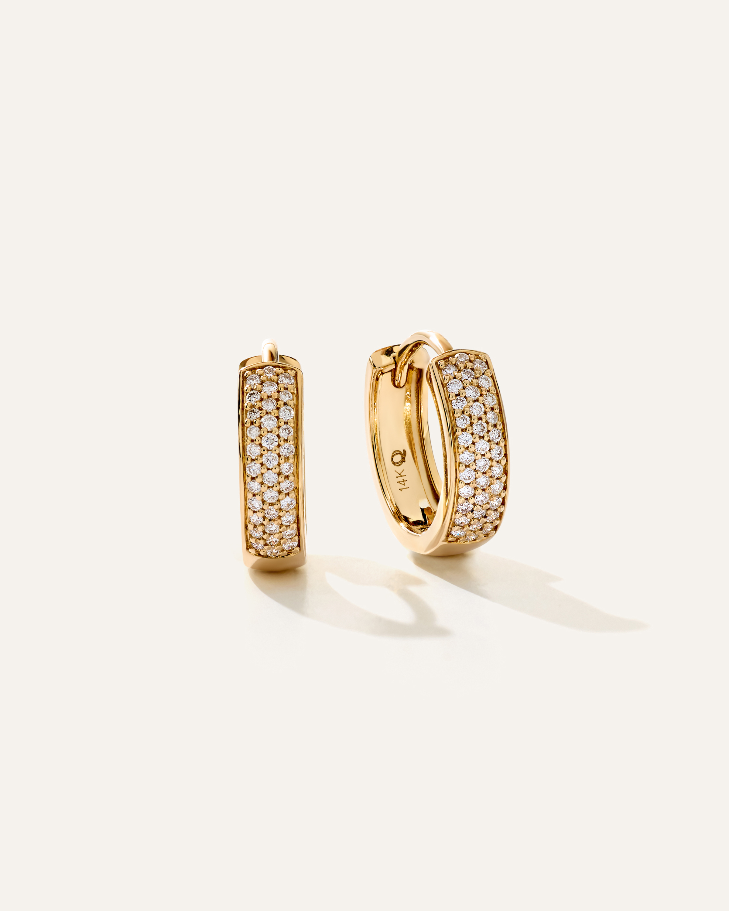 14K Gold Pave Diamond Multi Row Huggies