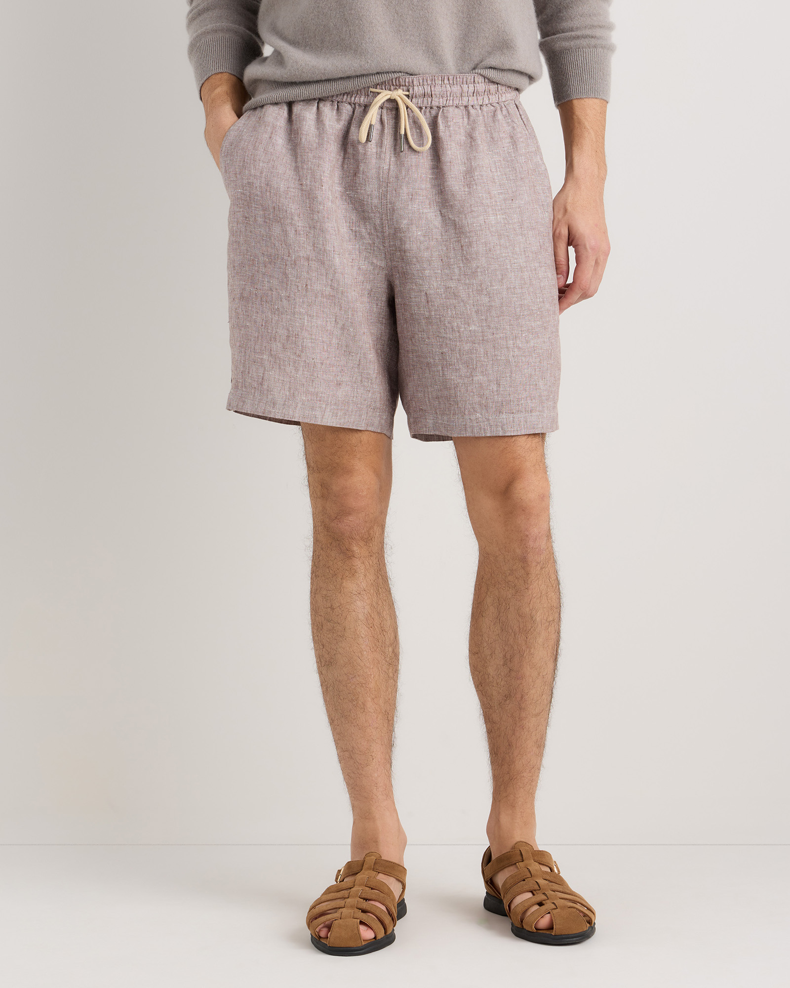 100% European Linen Drawstring Beach Shorts - 7"
