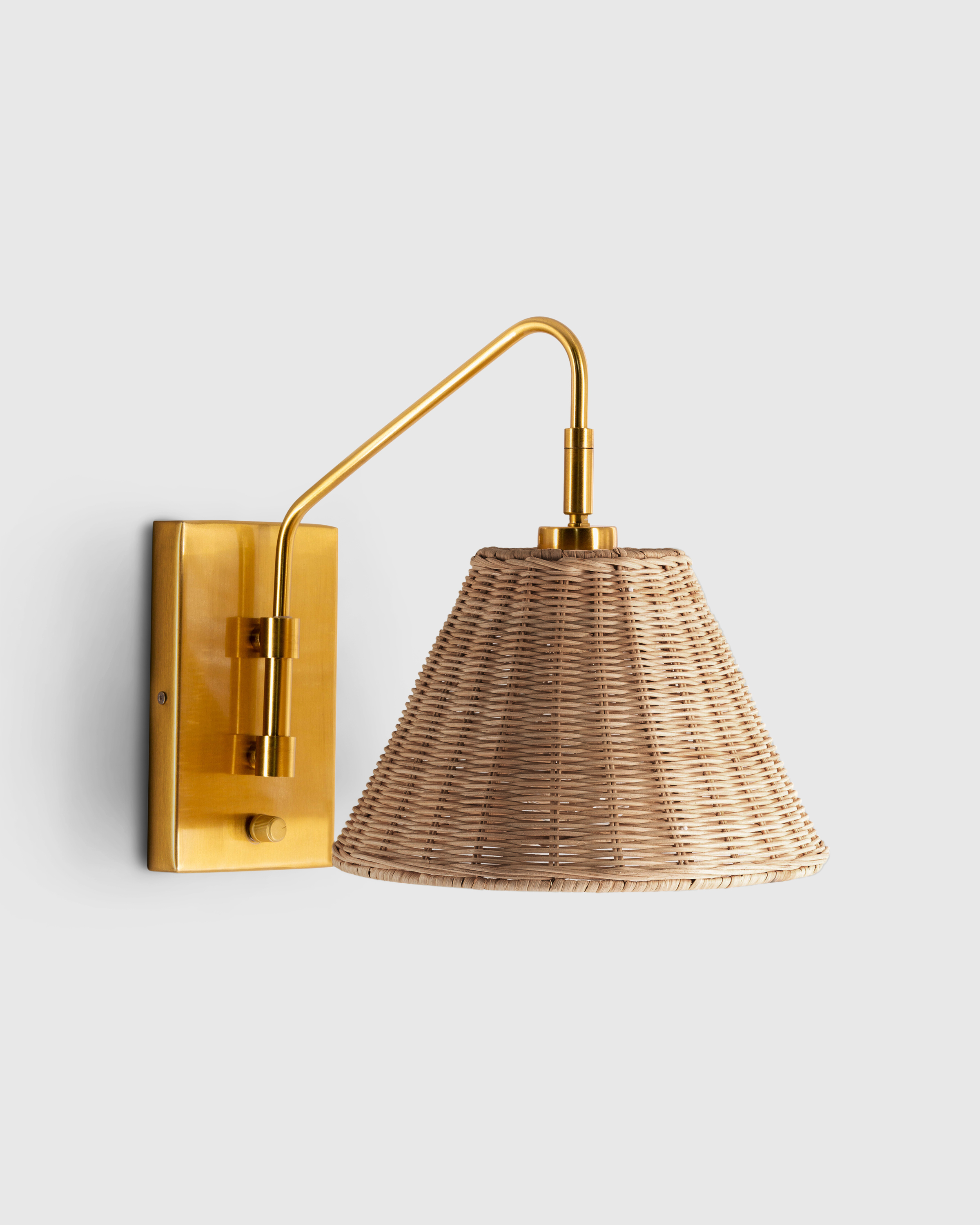 Articulating Sconce with Rattan Shade