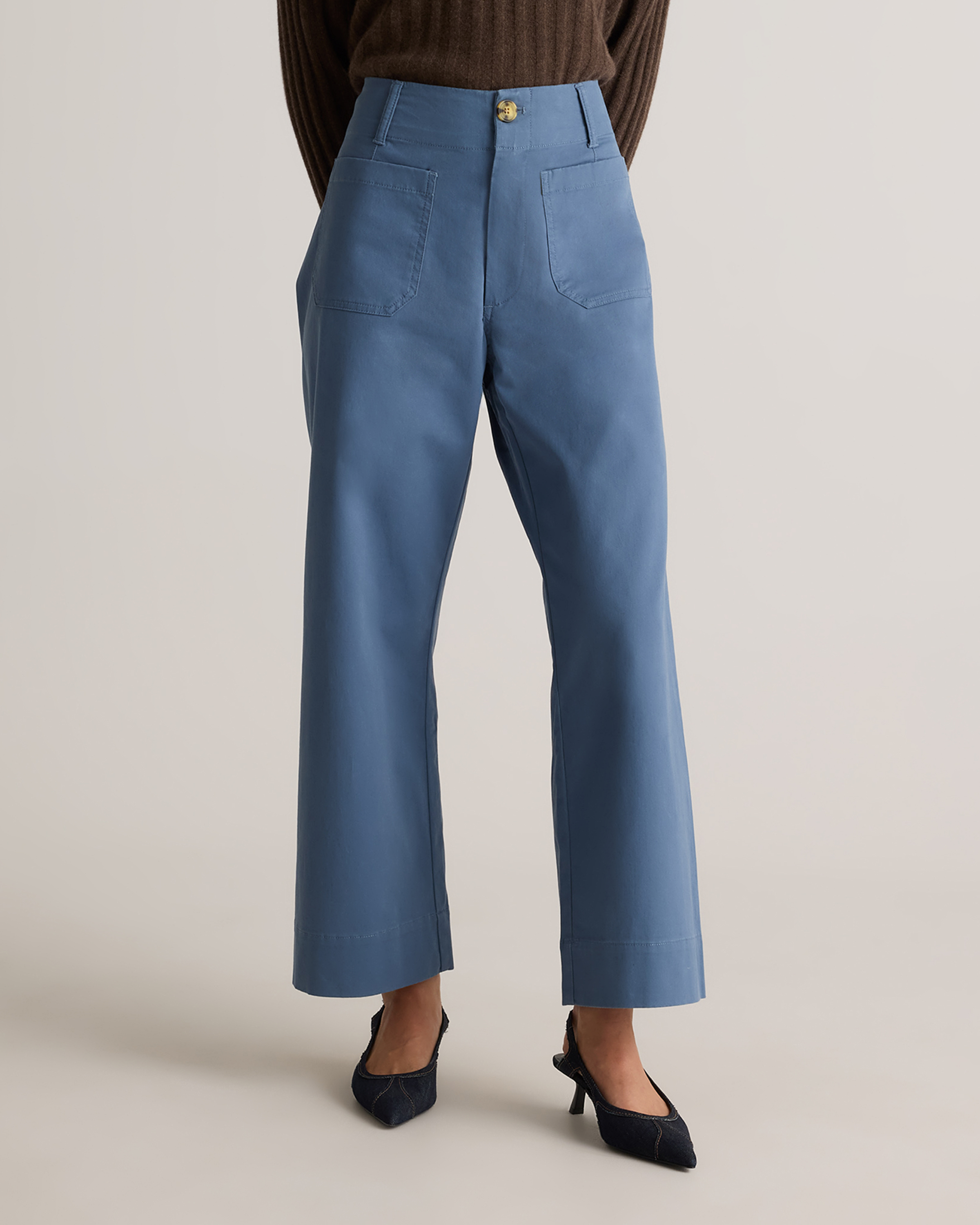 Organic Stretch Cotton Chino Cropped Wide Leg Pants