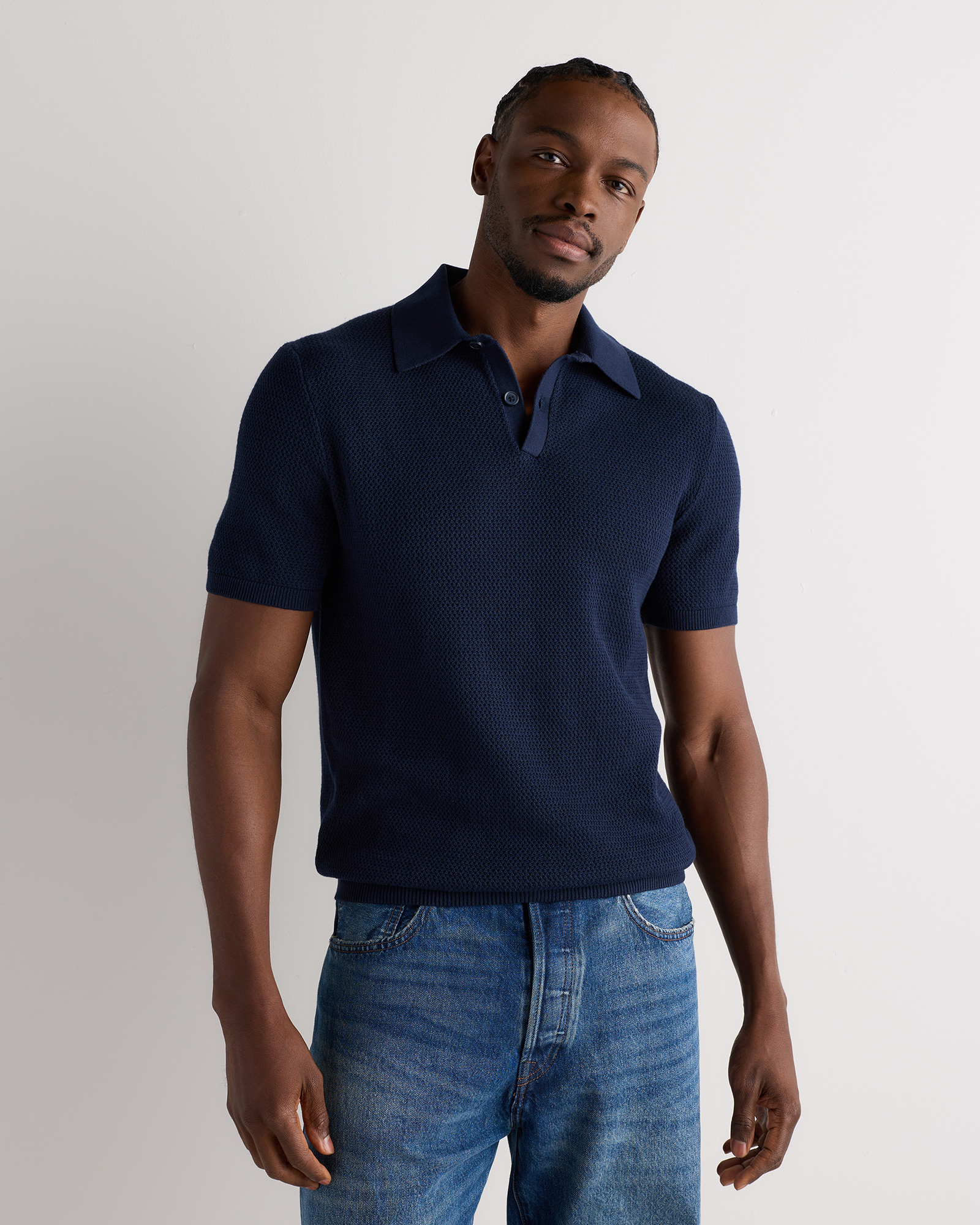 100% Organic Cotton Mesh-Stitch Sweater Polo
