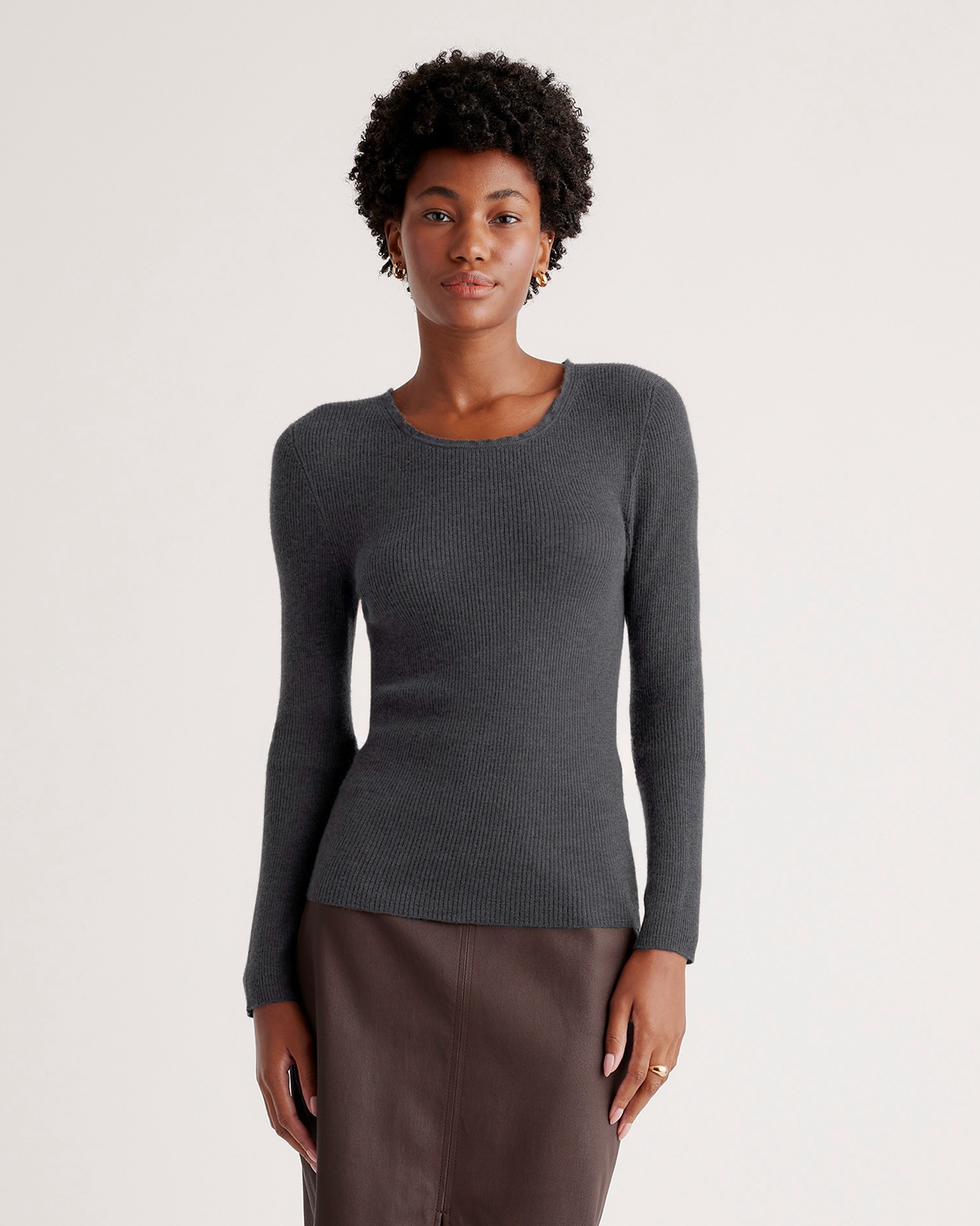 Featherweight Cashmere Ribbed Crewneck Sweater