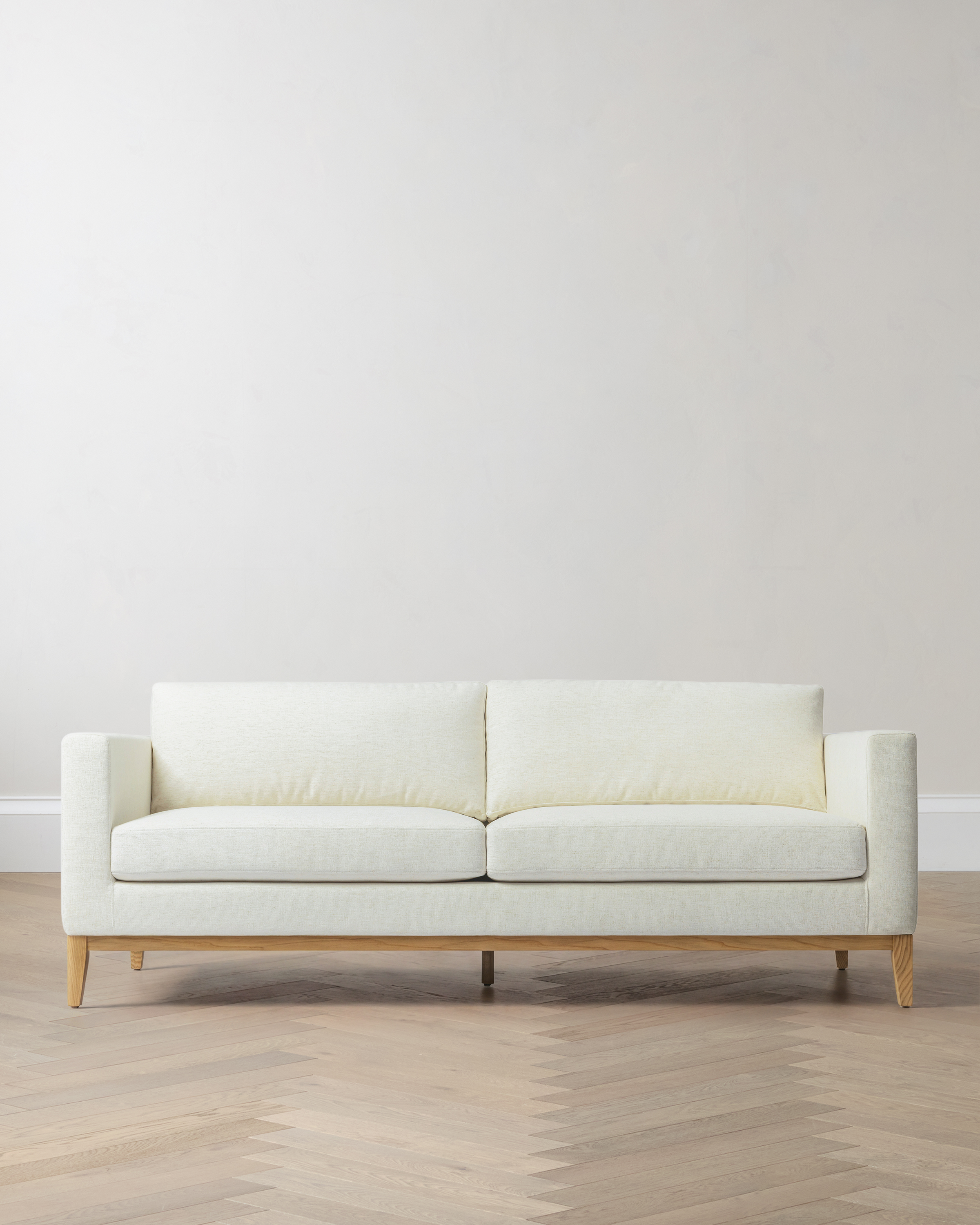 Performance Chenille Linen Blend Sofa with Solid Oak Base