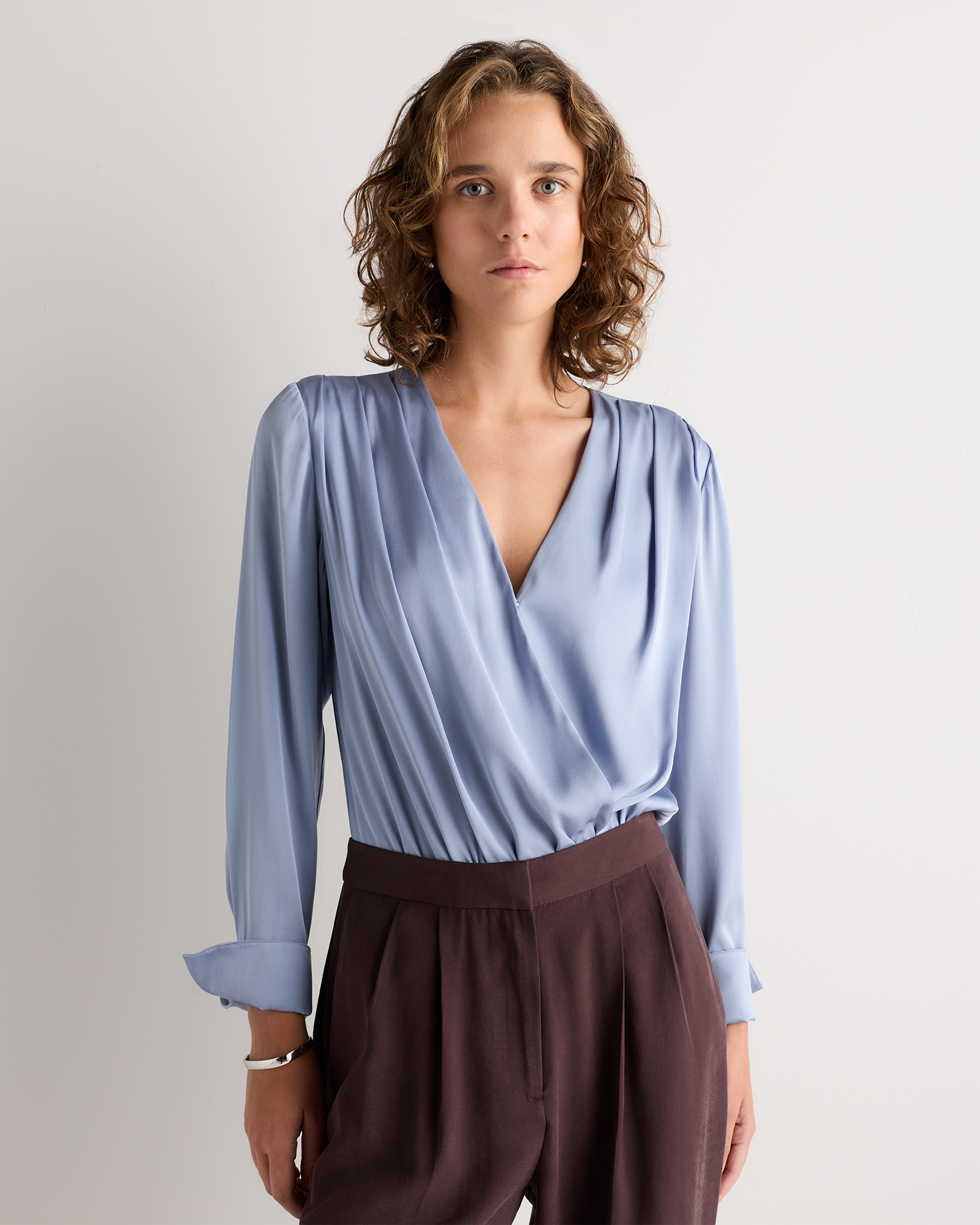Washable Stretch Silk Surplice Bodysuit