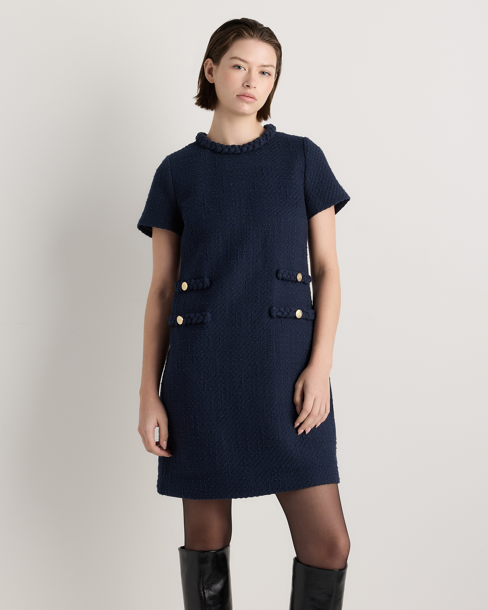 Tweed Short Sleeve Mini Dress