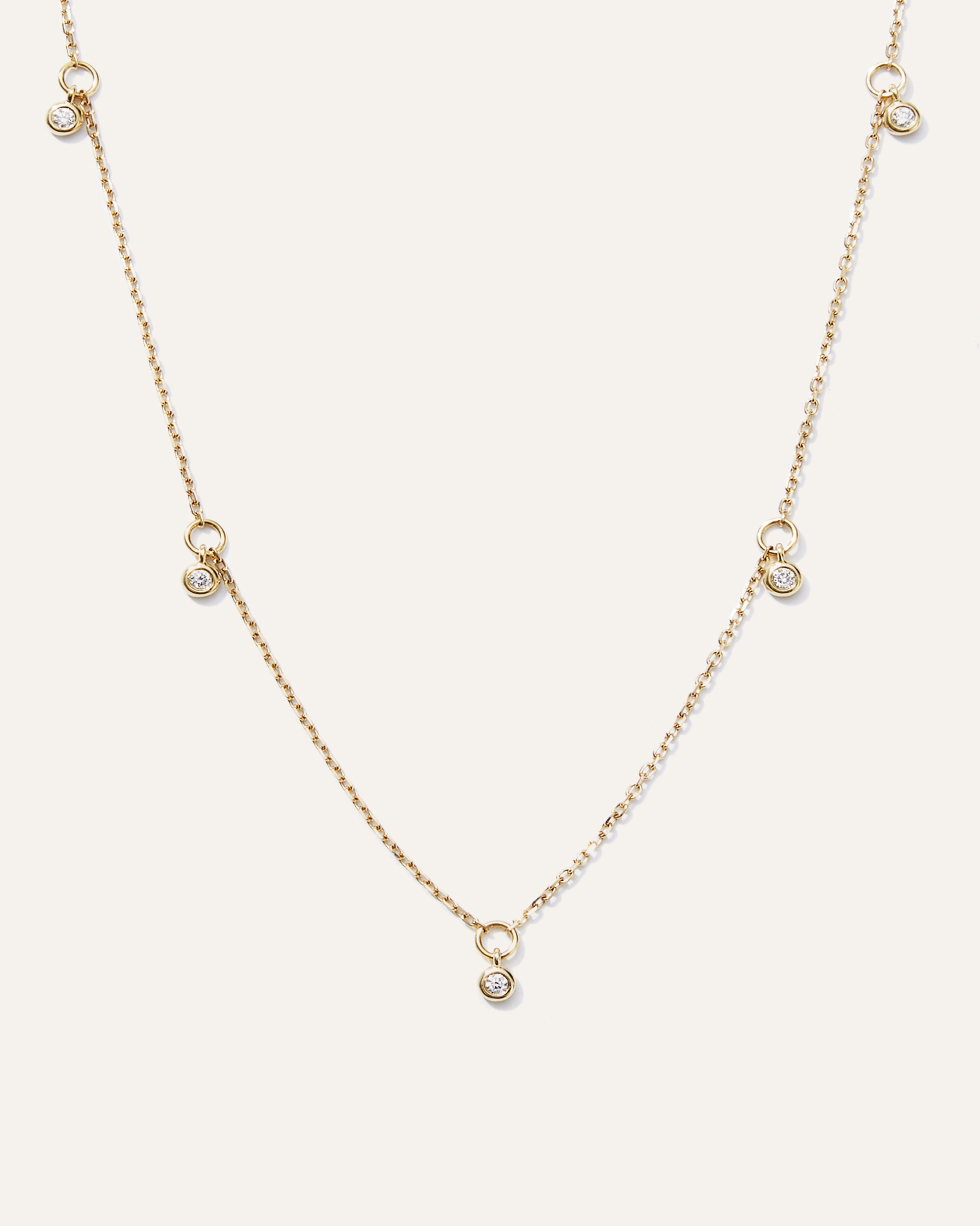 14K Gold Diamond Dangle Bezel Station Necklace