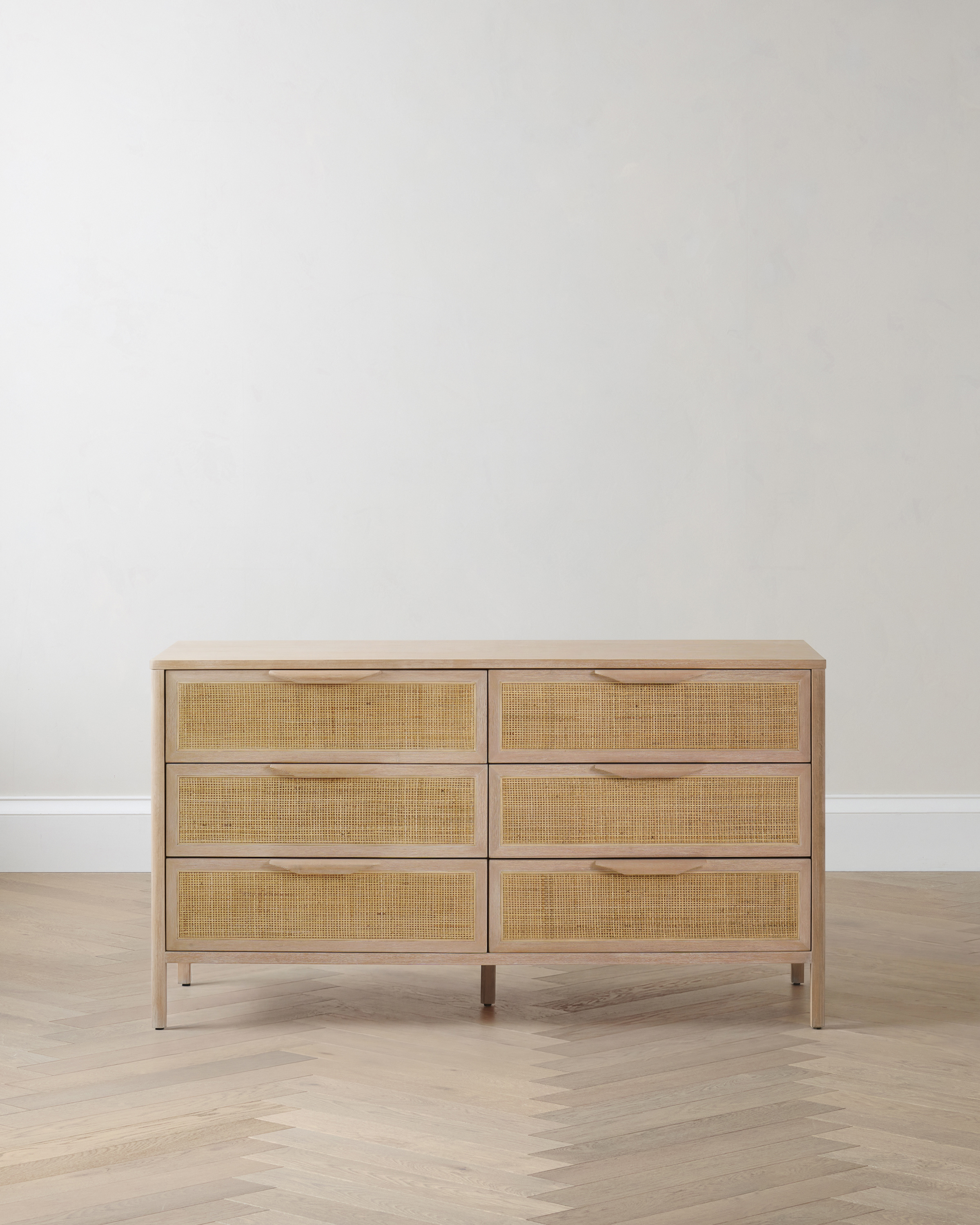Solid Wood and Natural Rattan 6-Drawer Dresser