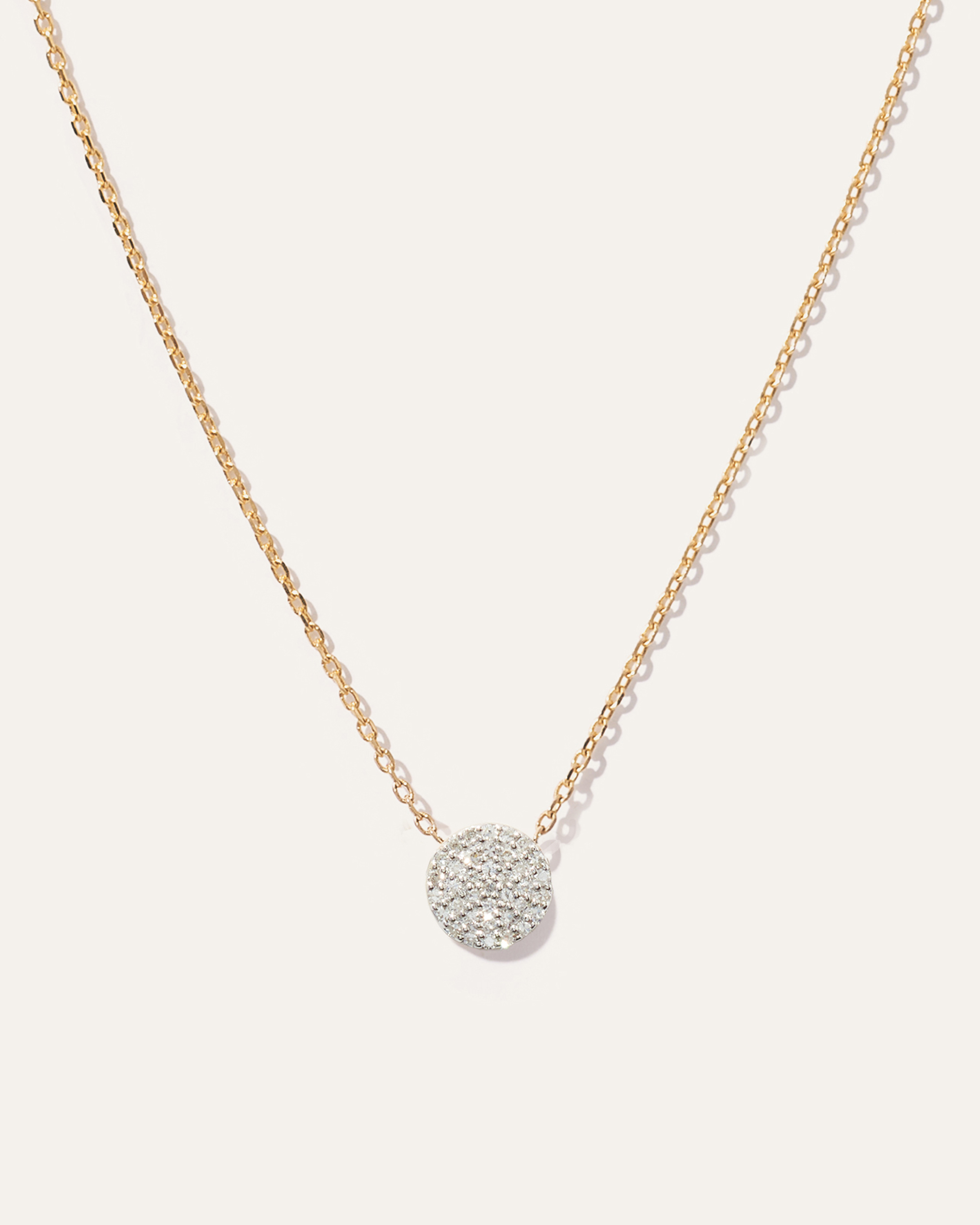 14K Gold Diamond Pave Disc Necklace