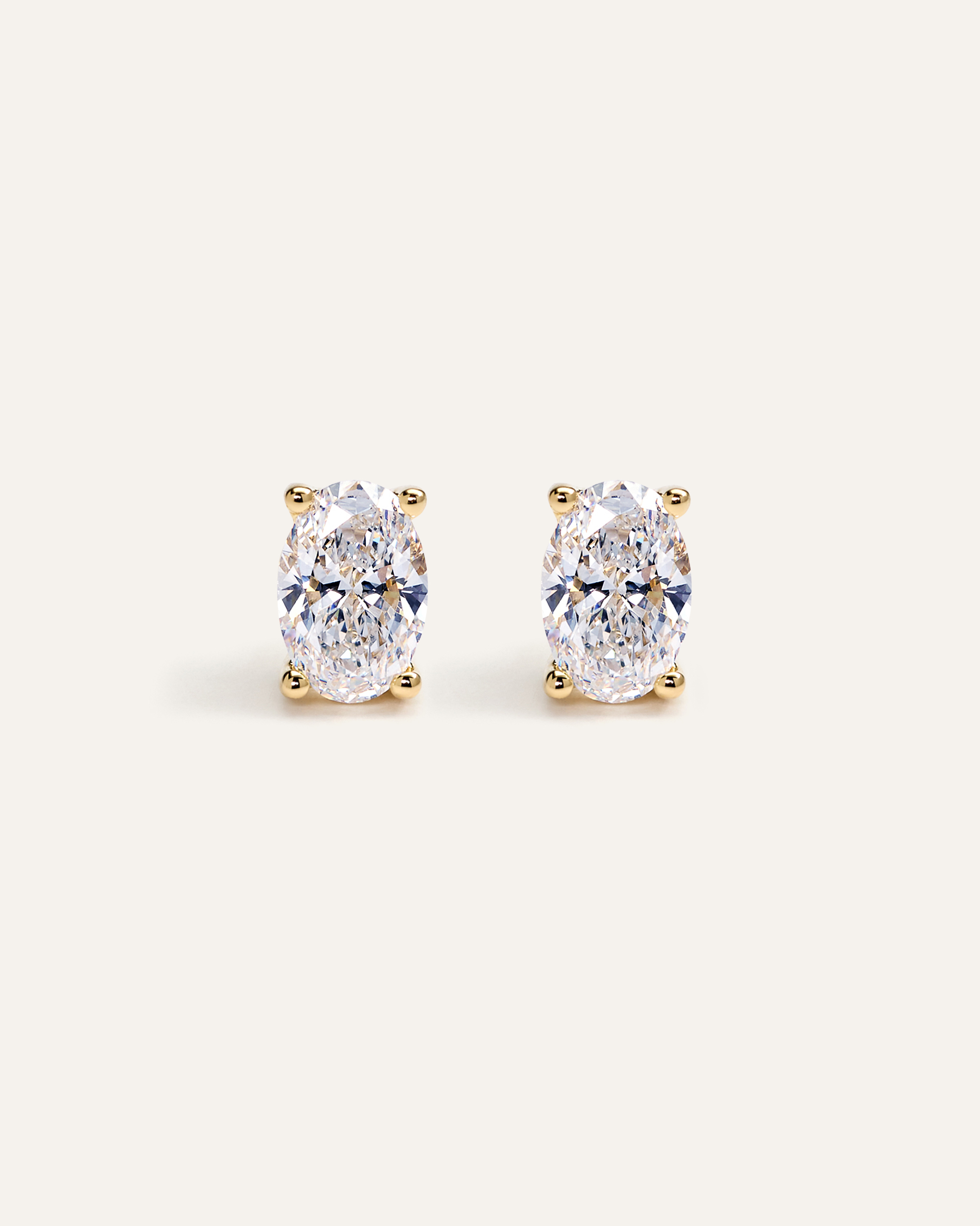 14K Gold Lab Grown Diamond Oval Solitaire Studs - 3ctw