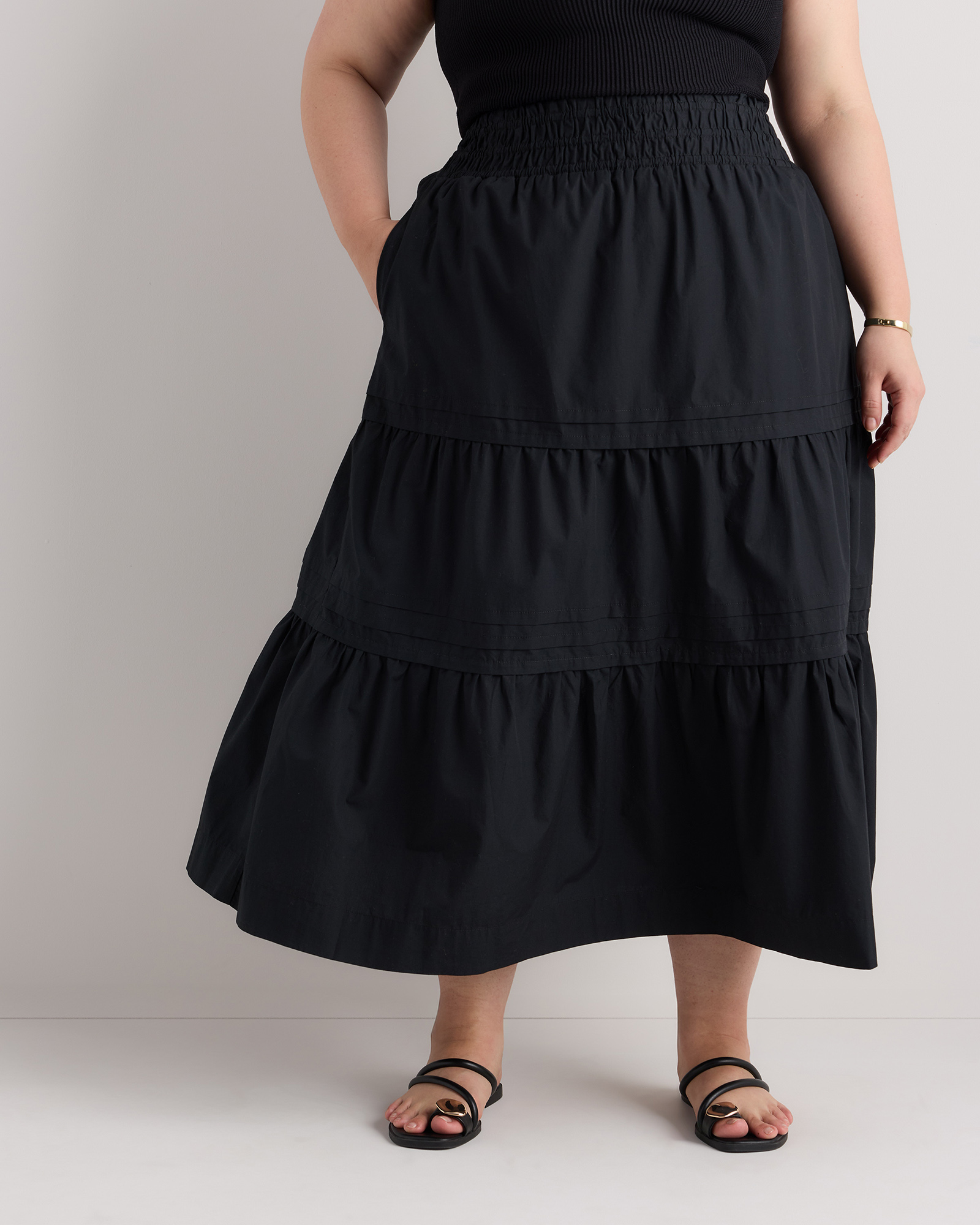 100% Organic Cotton Poplin Tiered Maxi Skirt