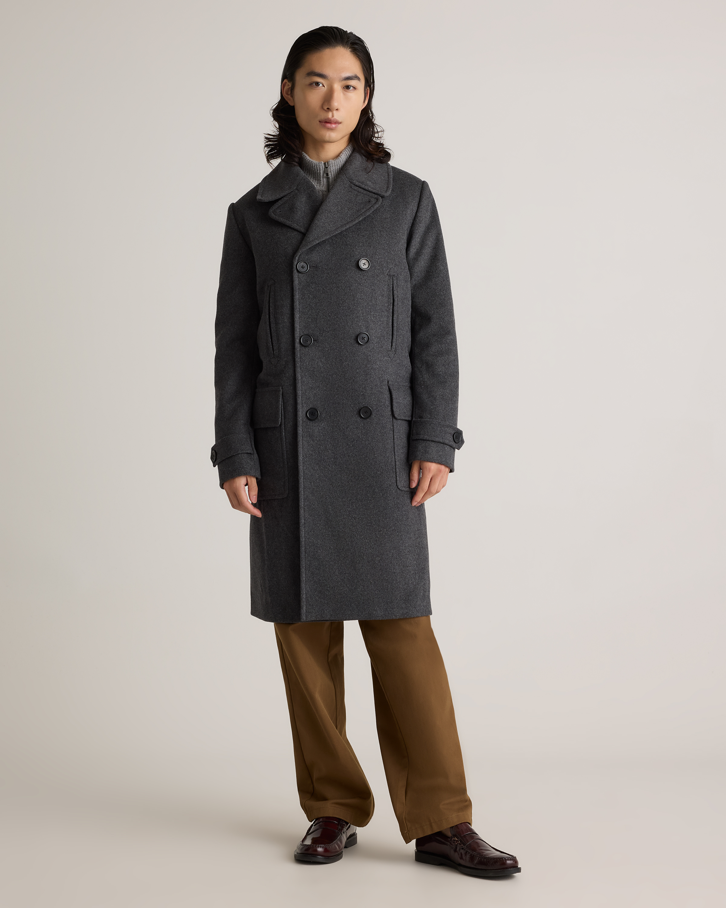 Italian Wool Double-Breasted Officer Topcoat