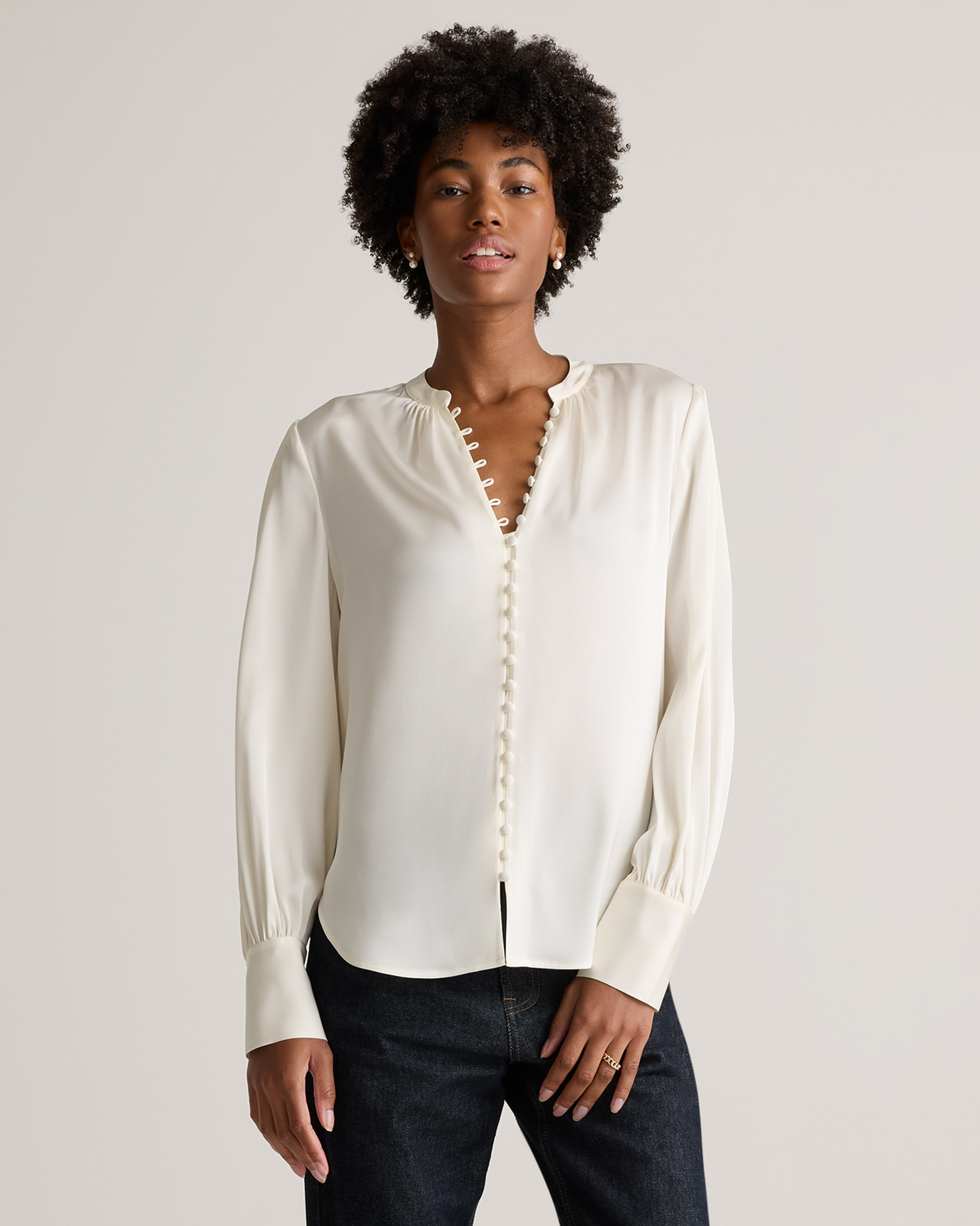 Washable Stretch Silk Peasant Blouse