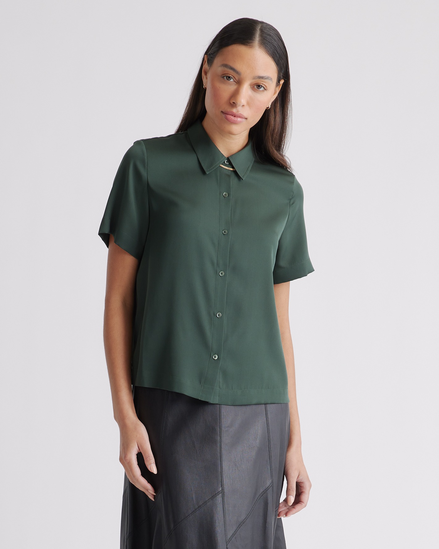 Washable Stretch Silk Short Sleeve Blouse