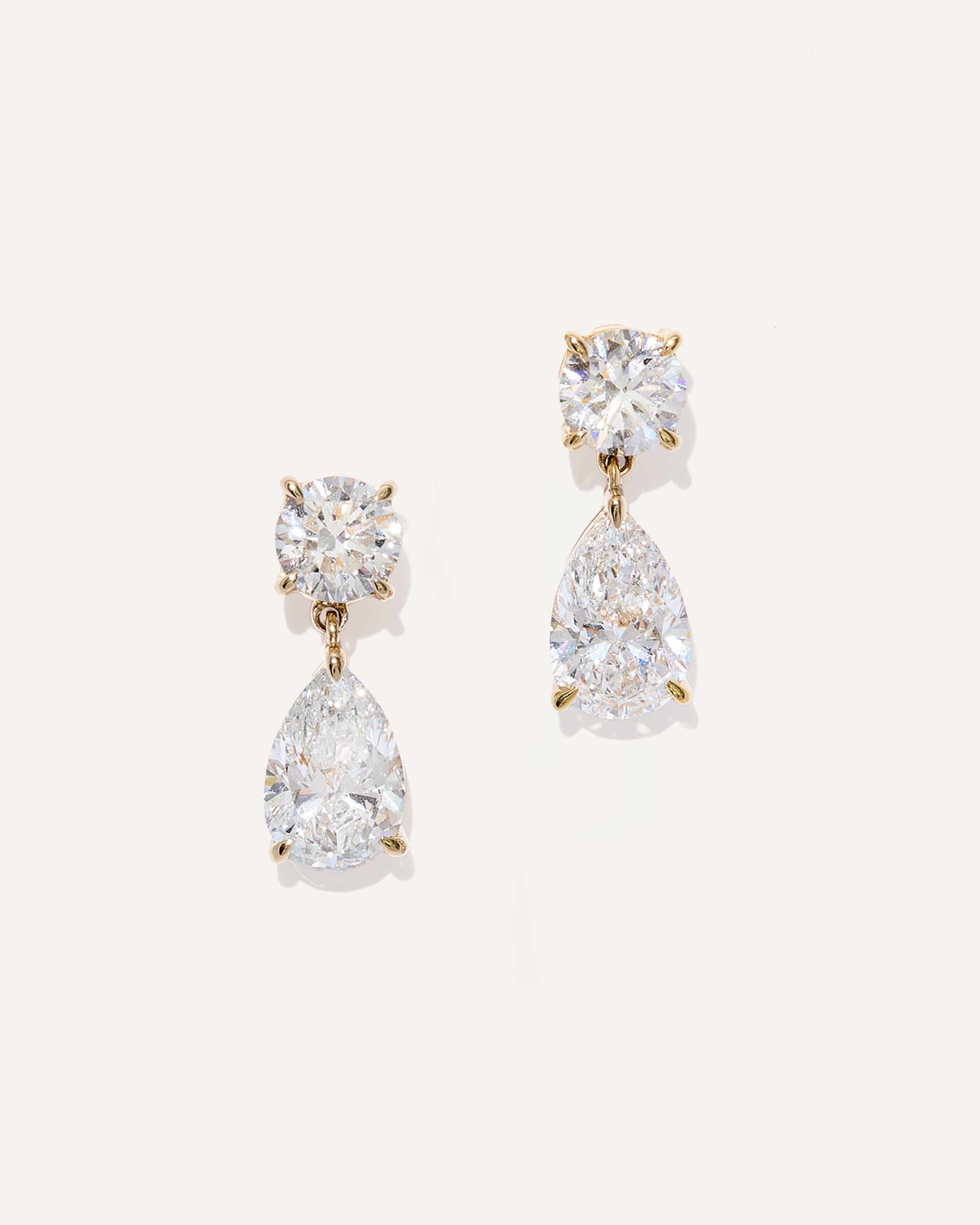 14K Gold Lab Grown Diamond Round & Pear Drop Earrings