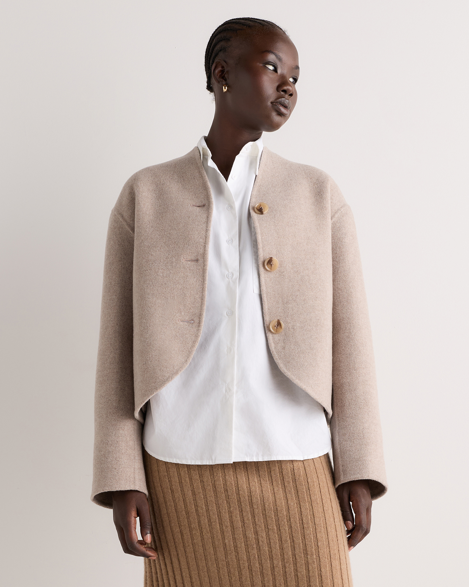 Double-Faced Merino Wool Collarless Cropped Jacket