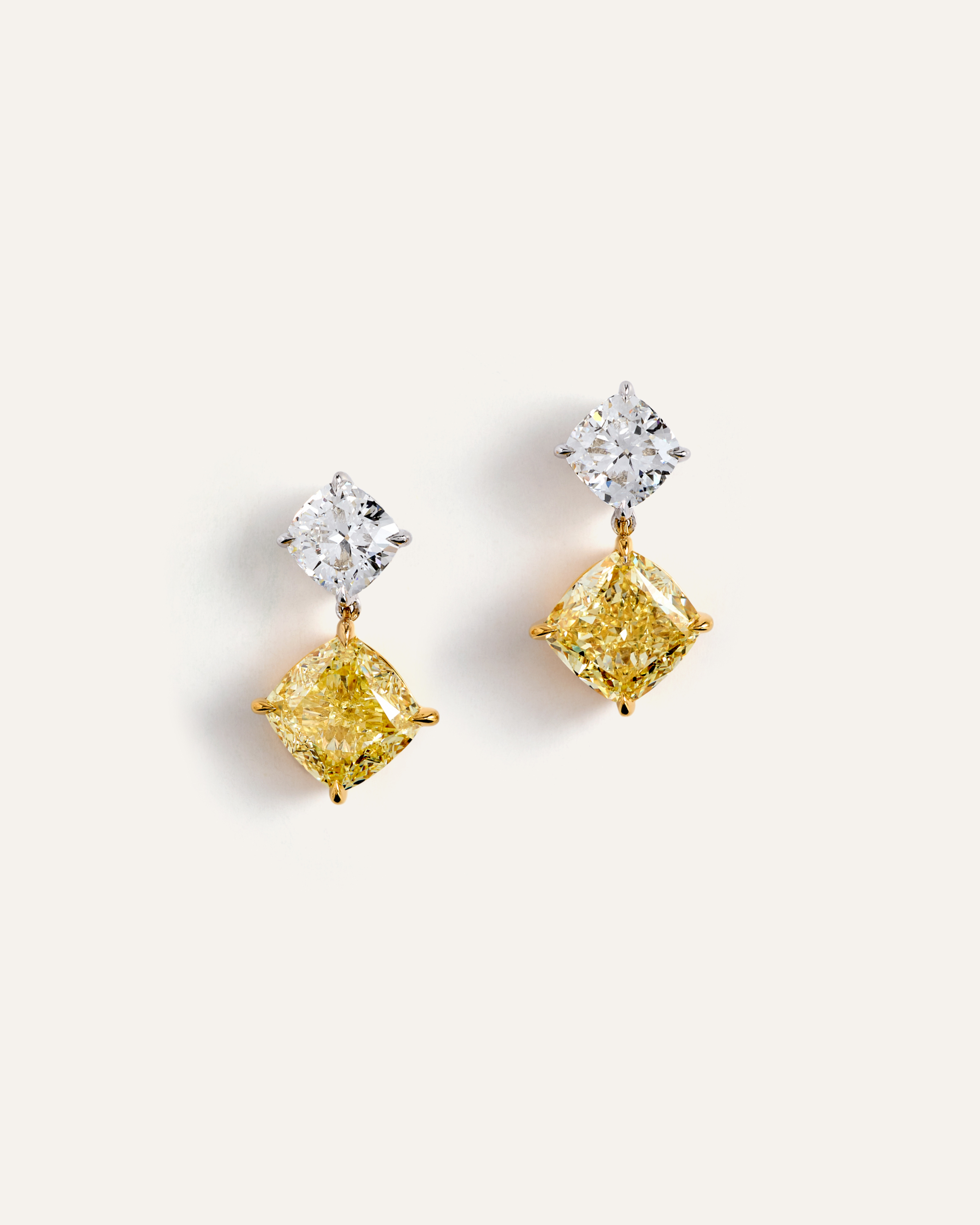 14K Gold Yellow Lab Grown Diamond Cushion Drop Earrings