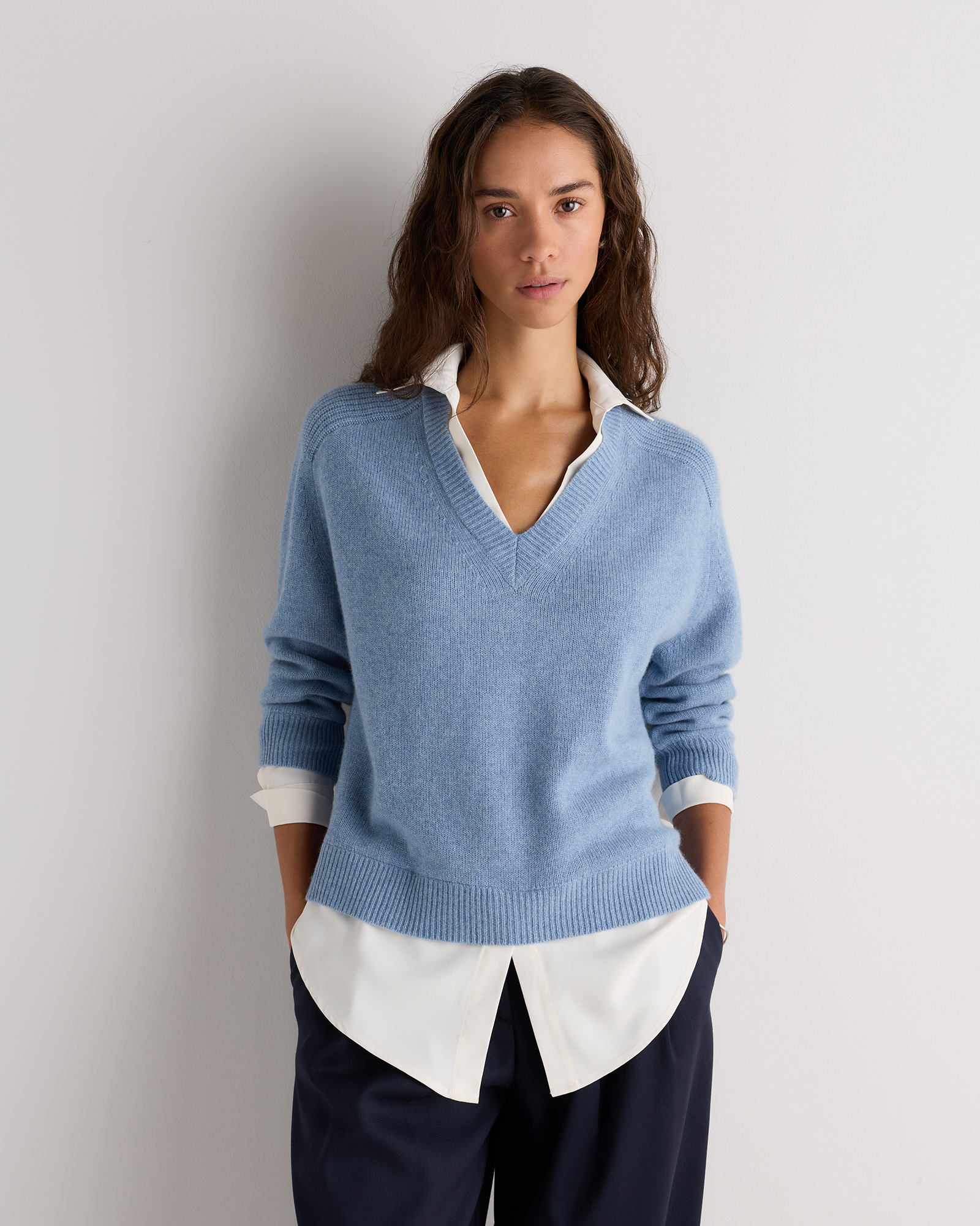 100% Mongolian Cashmere Layered V-Neck Sweater
