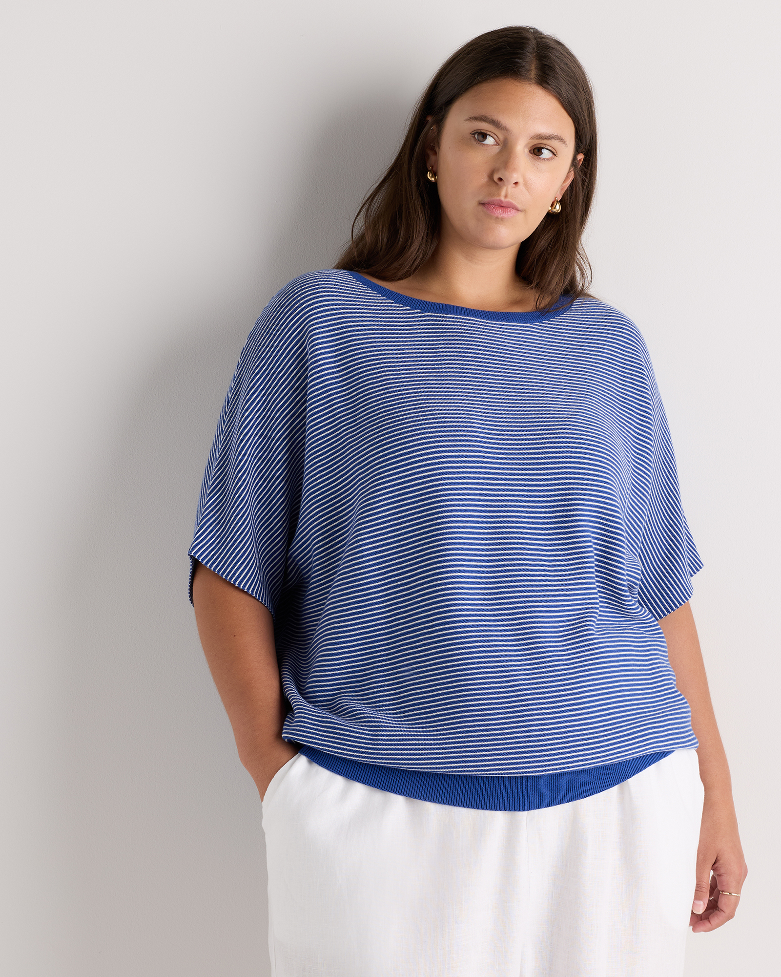 Lightweight Cotton Cashmere Link-Stitch Dolman Sweater