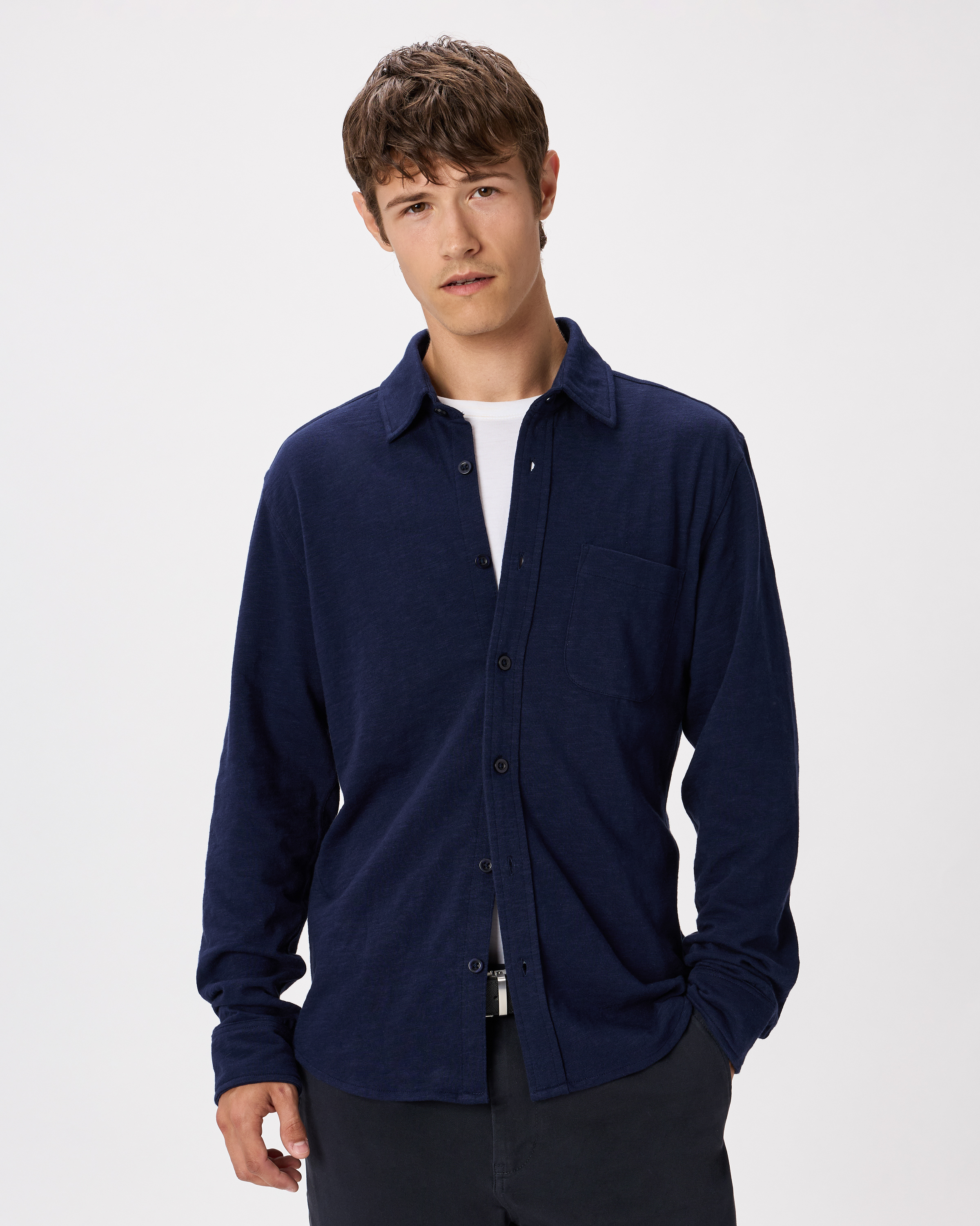 100% Organic Cotton Slub Long Sleeve Button Up Shirt