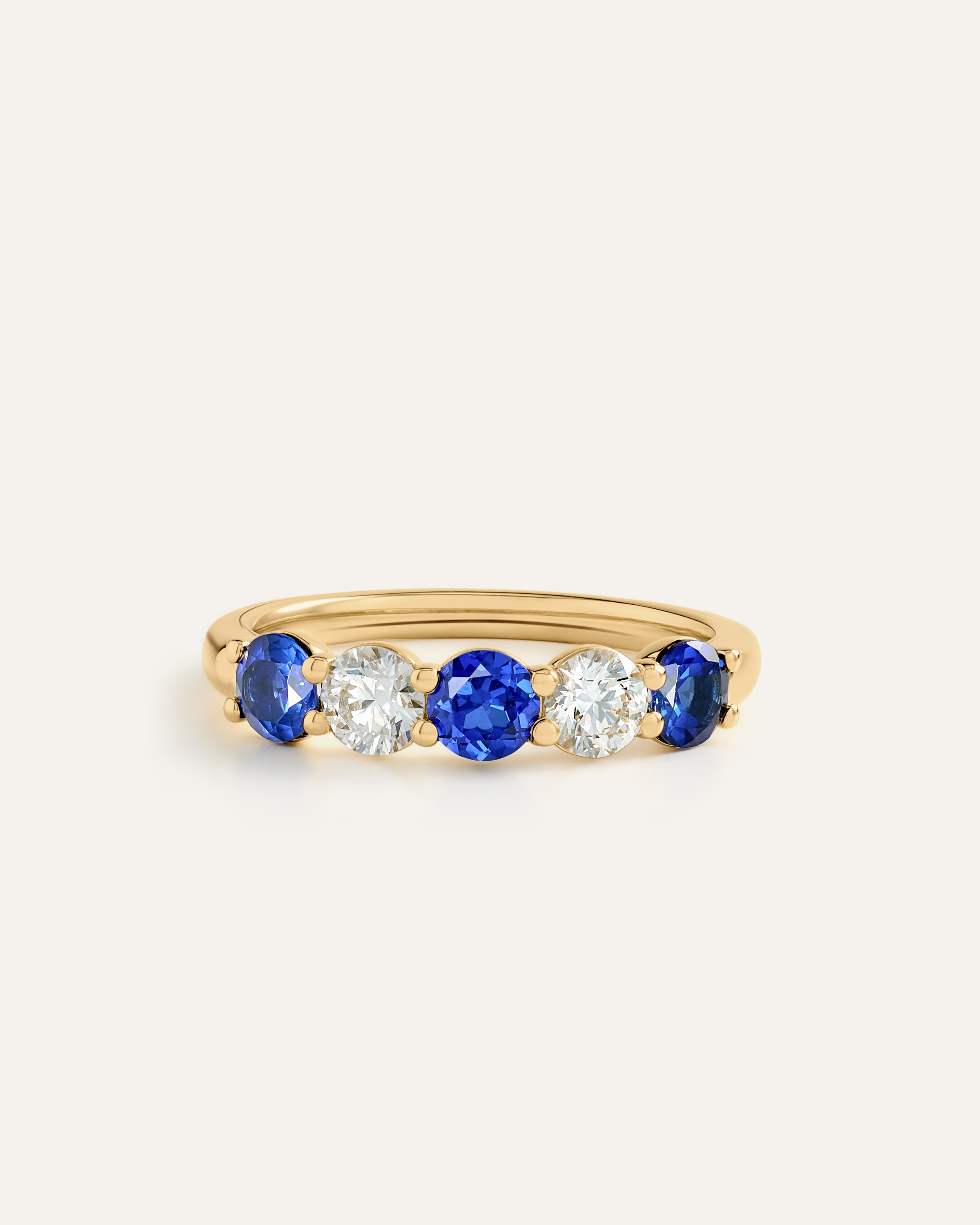 14K Gold Lab Grown Diamond & Gemstone Five Stone Band - Blue Sapphire