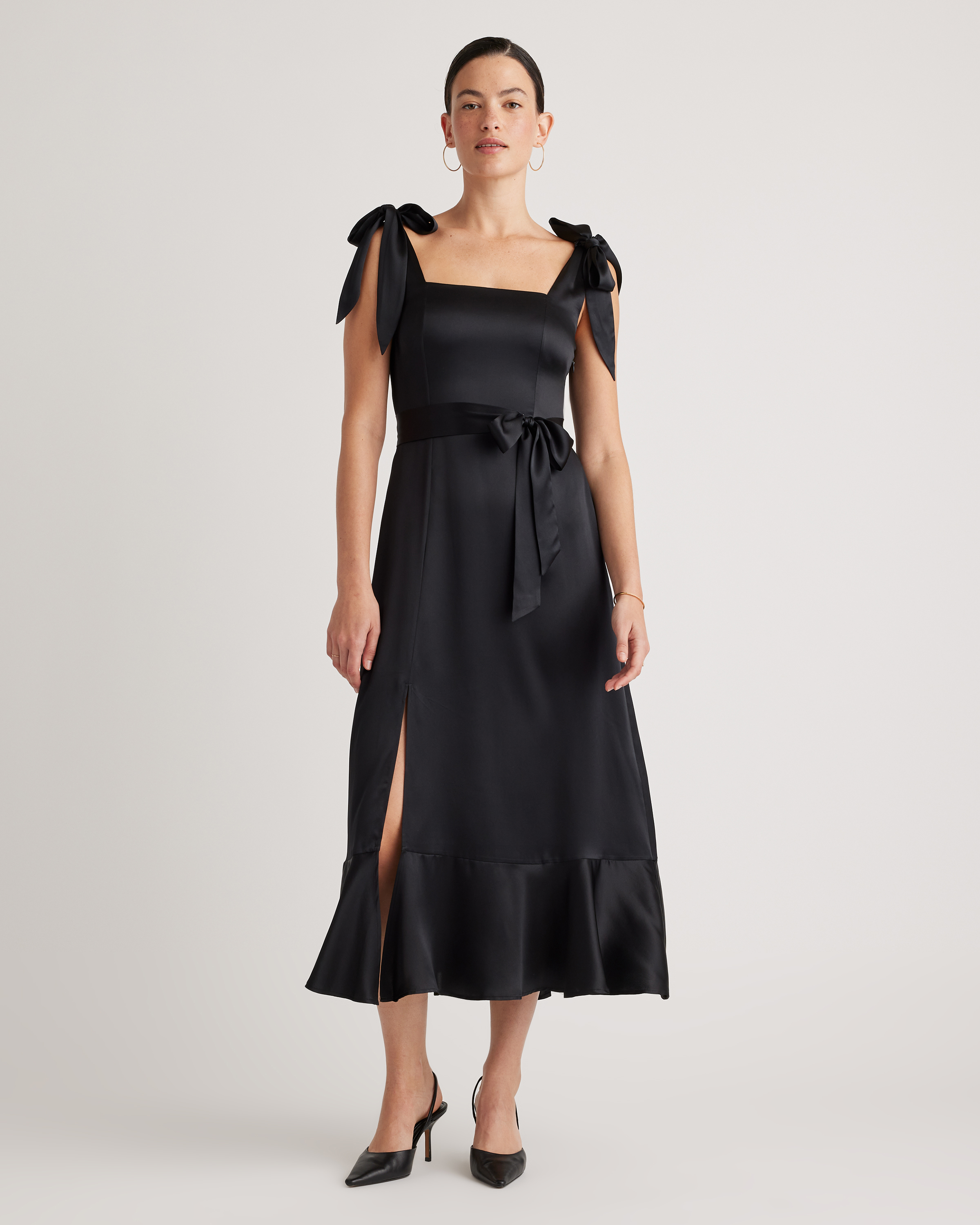 100% Washable Silk Square Neck Midi Dress