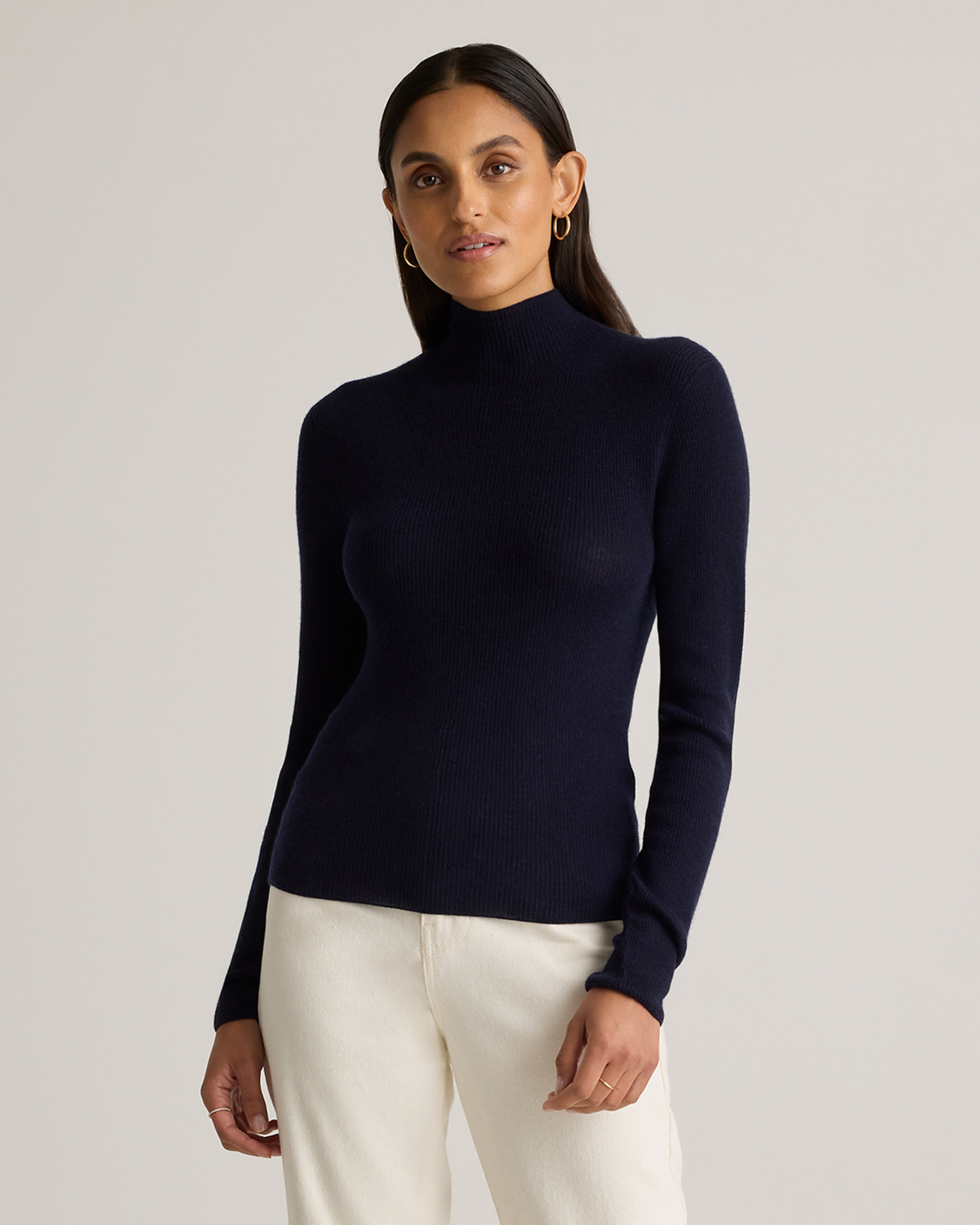 Featherweight Cashmere Ribbed Mockneck Sweater