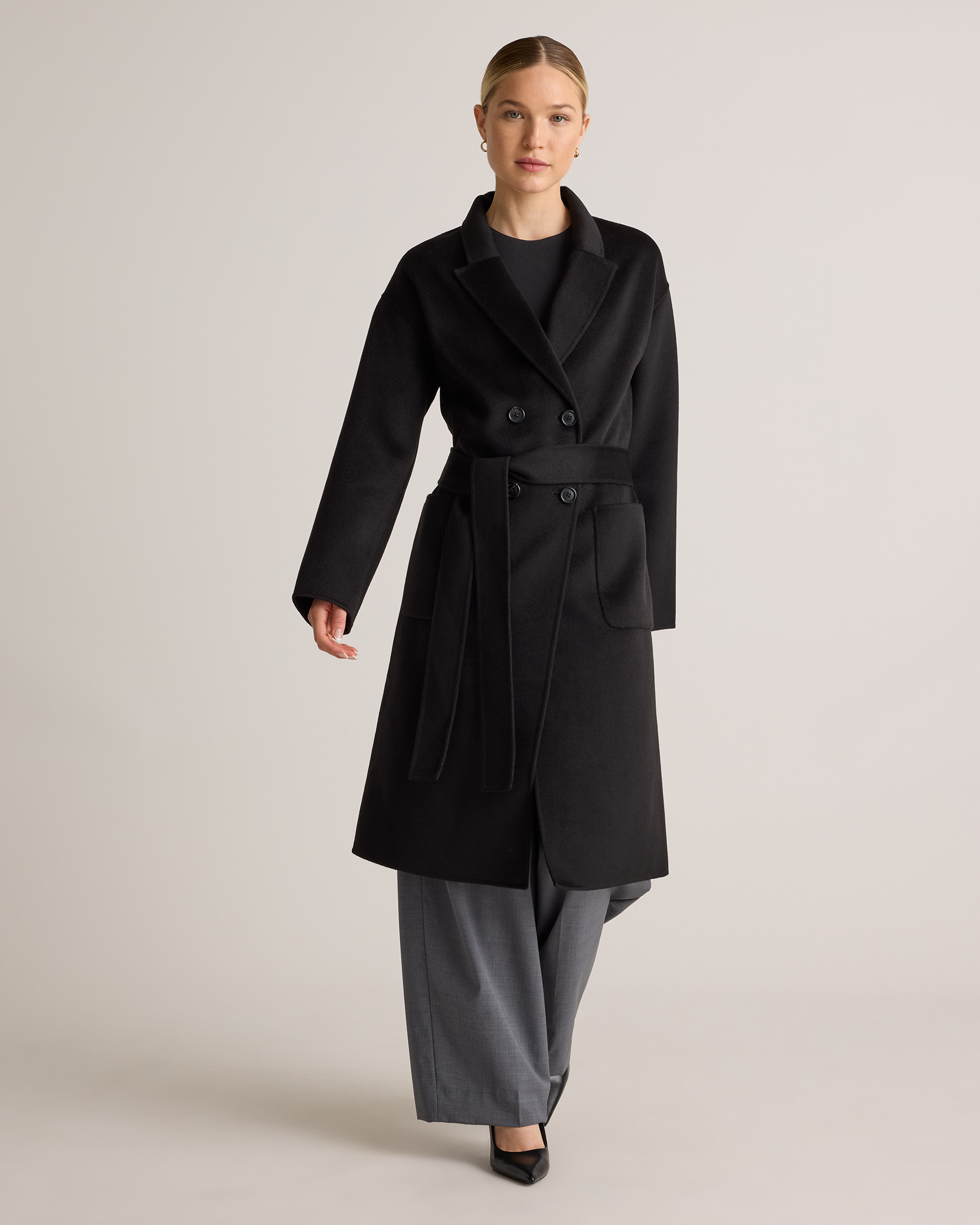 100% Mongolian Cashmere Double-Faced Double-Breasted Wrap Coat