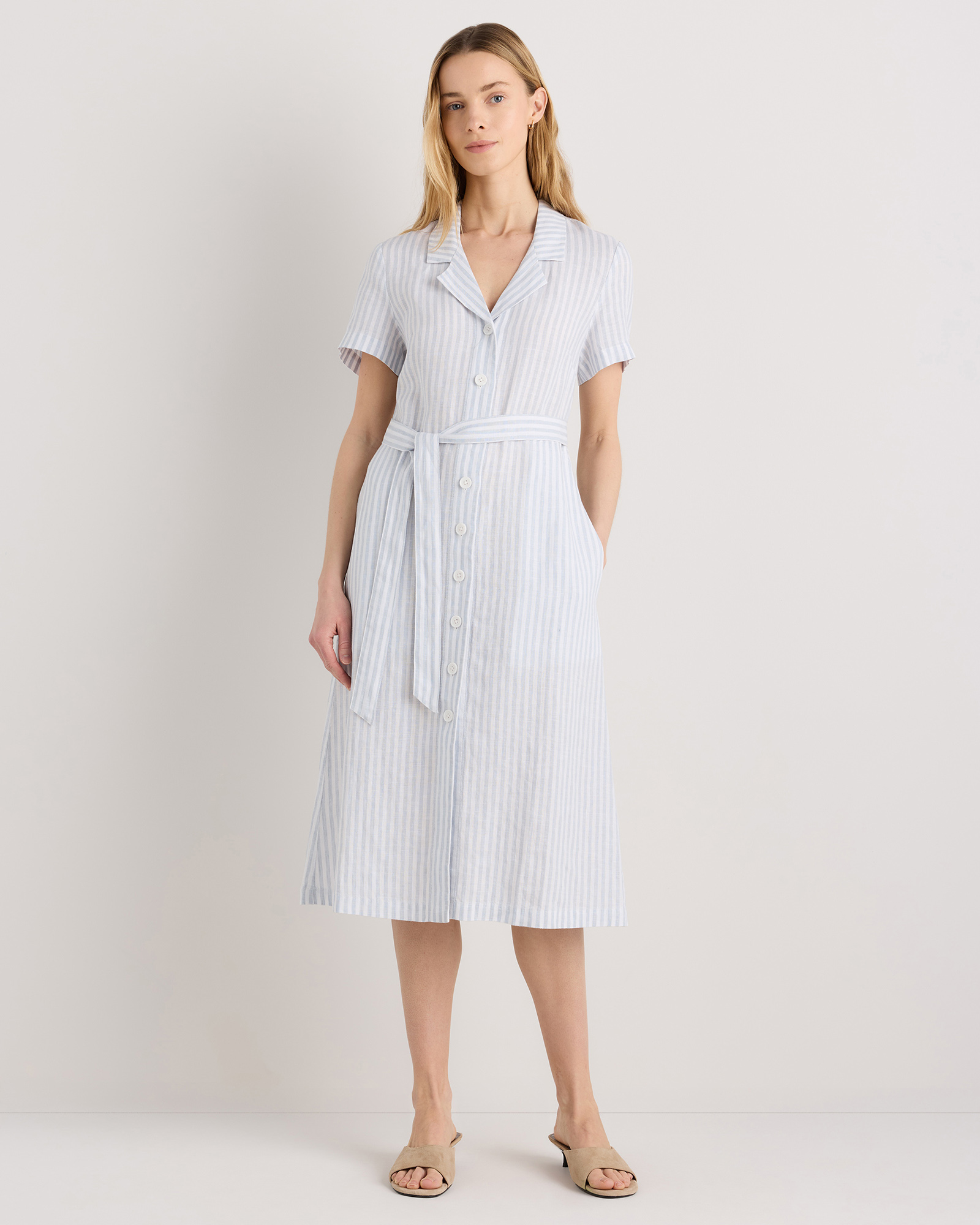 100% European Linen Button Front Dress