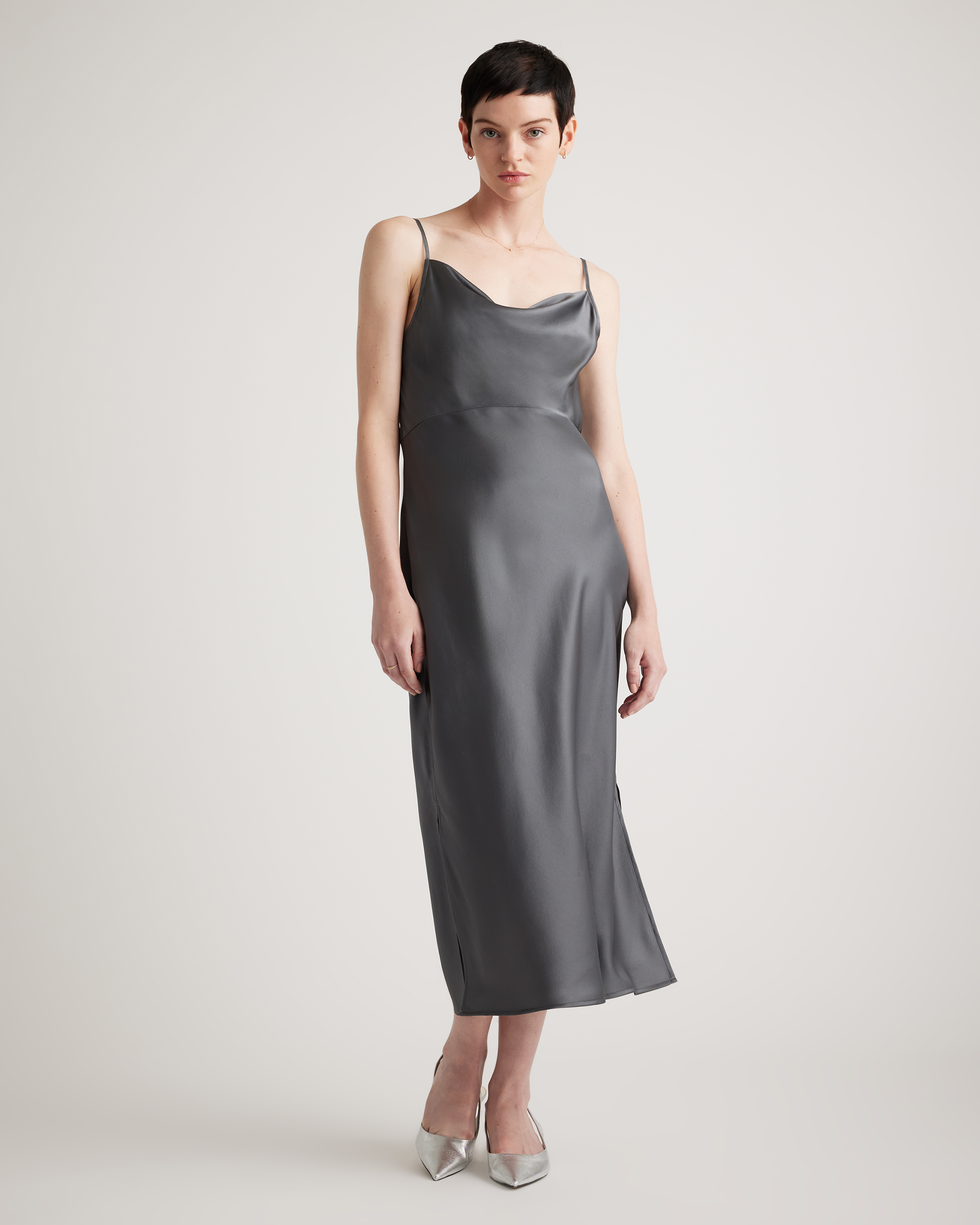 100% Washable Silk Cowl Neck Slip Dress