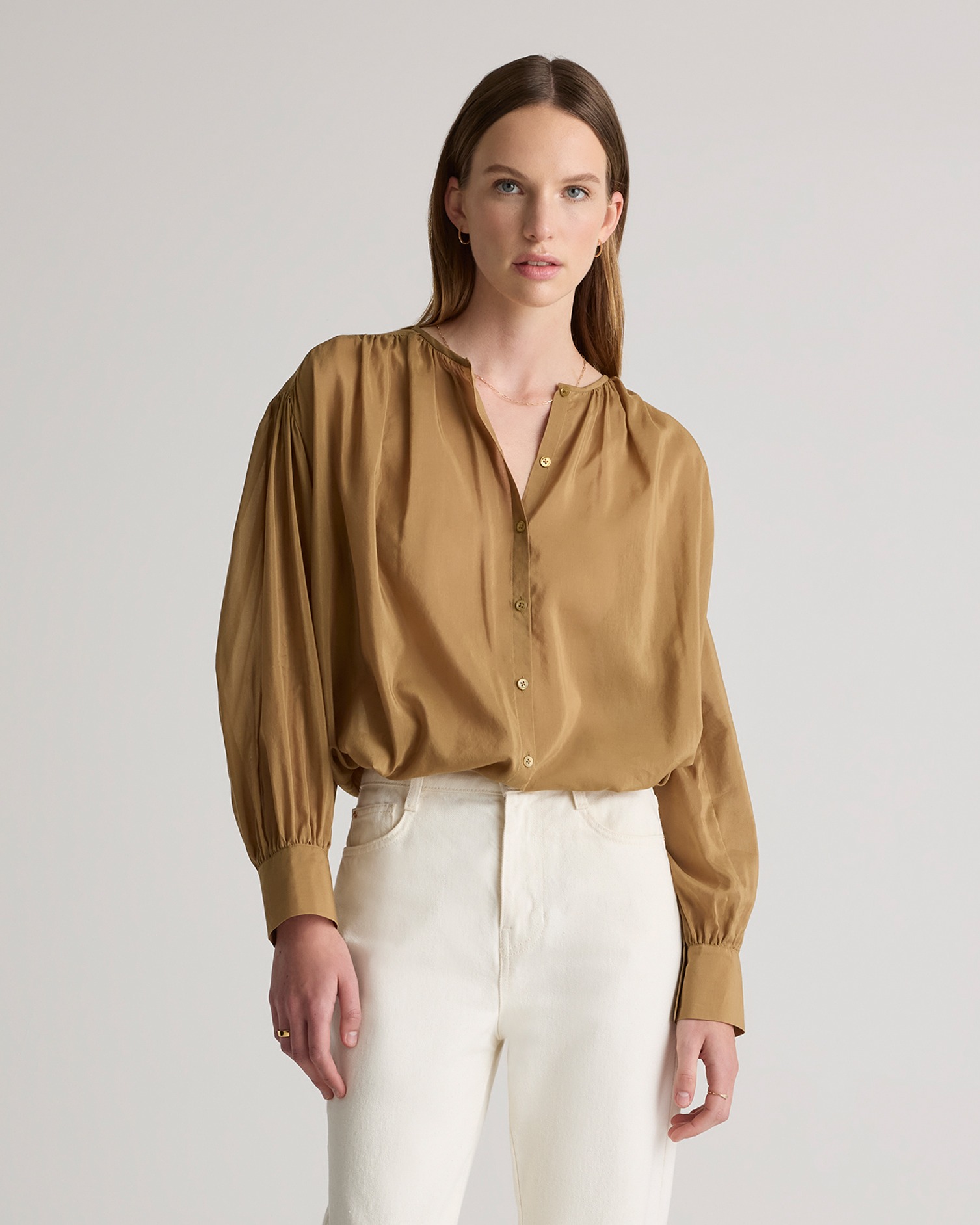 Cotton-Silk Voile Blouson Blouse