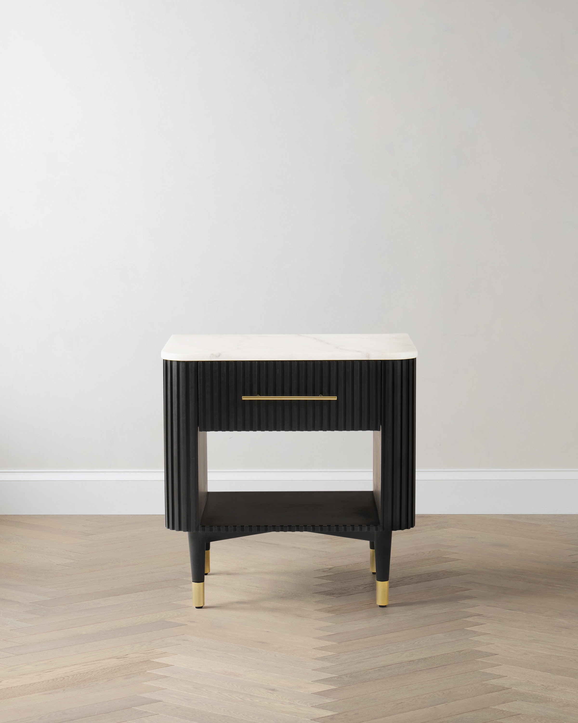 Fluted Wood and Genuine Marble Open Nightstand