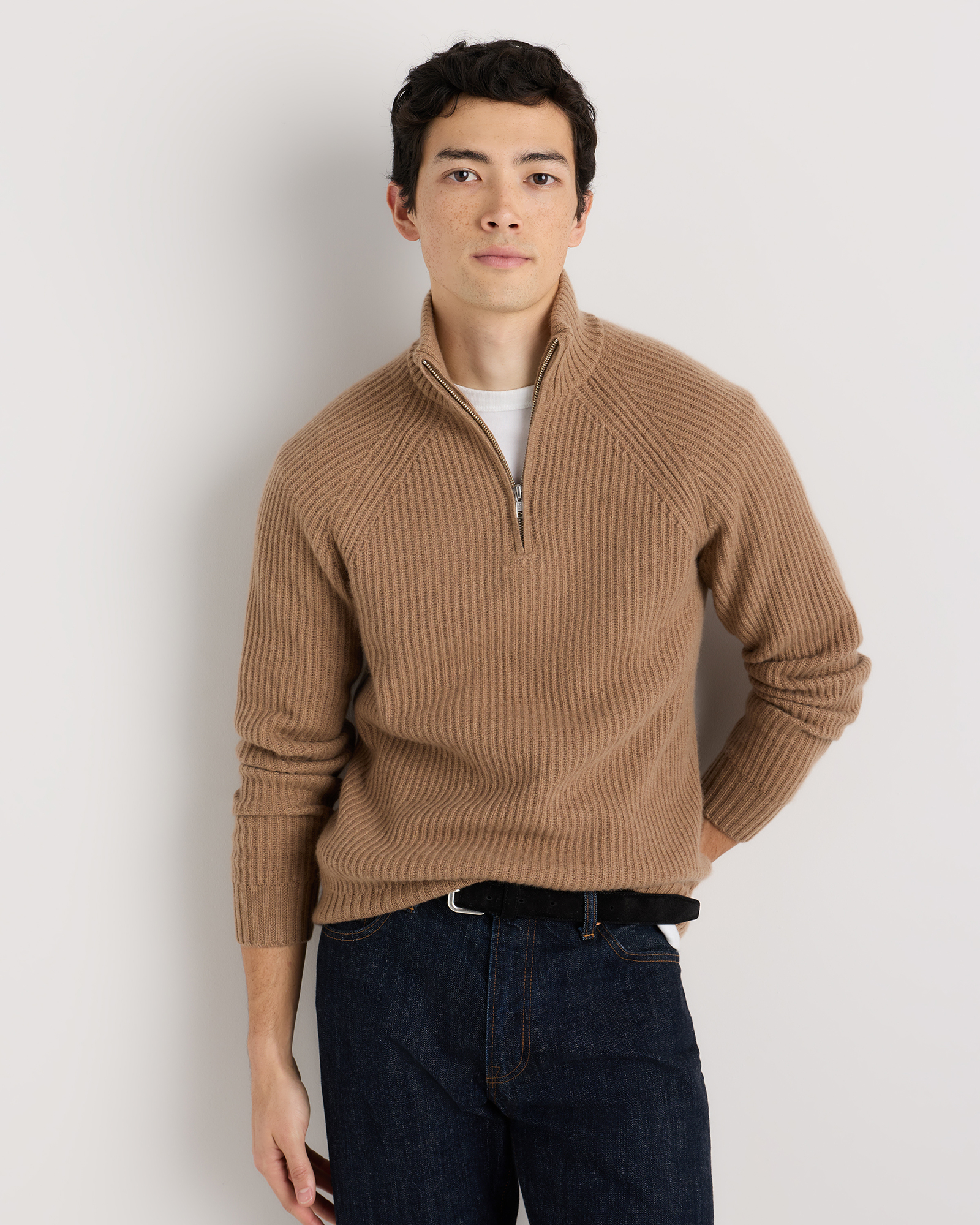 Mongolian Cashmere Fisherman Quarter Zip Sweater