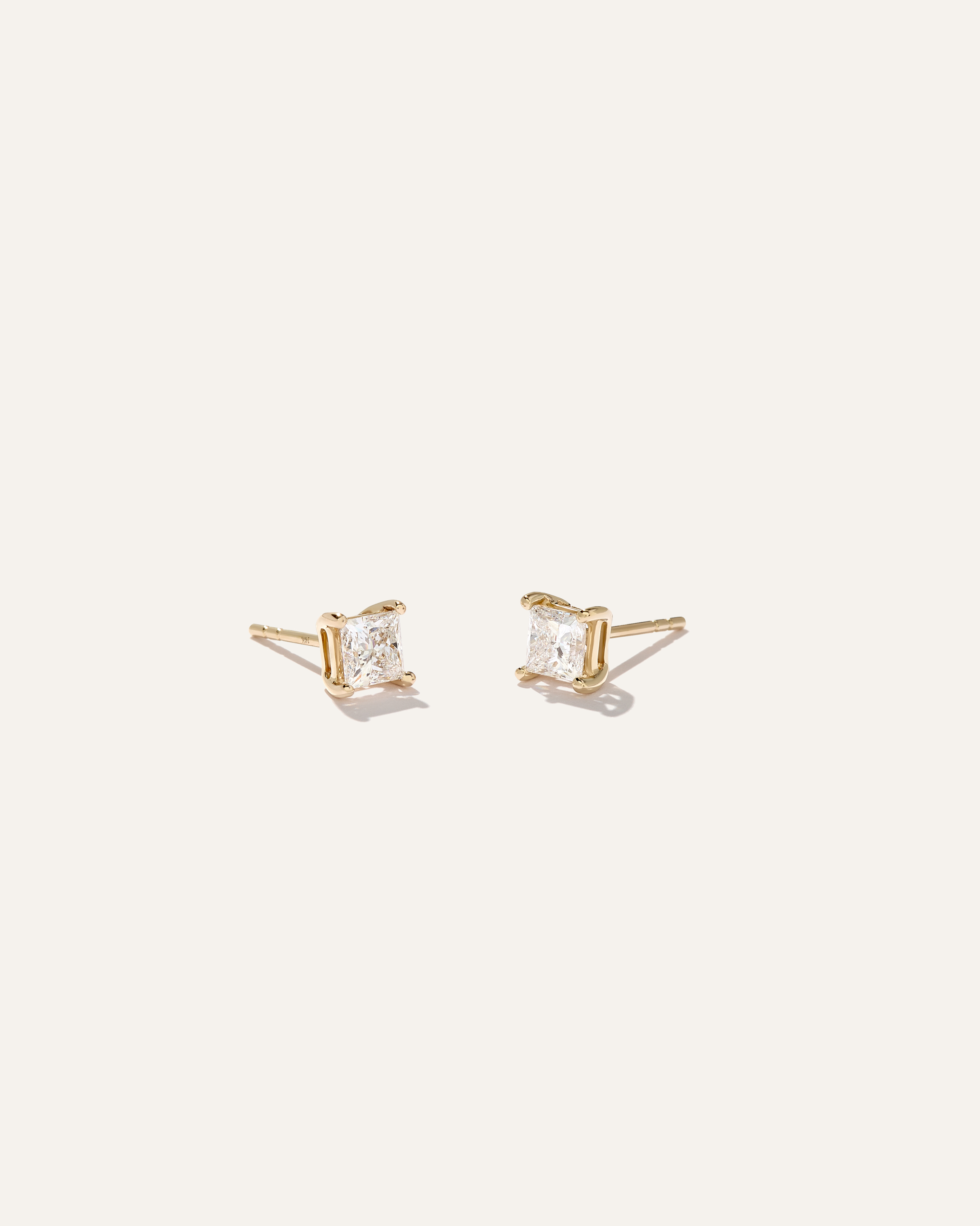 14K Gold Lab Grown Diamond Princess Solitaire Studs - 1ctw