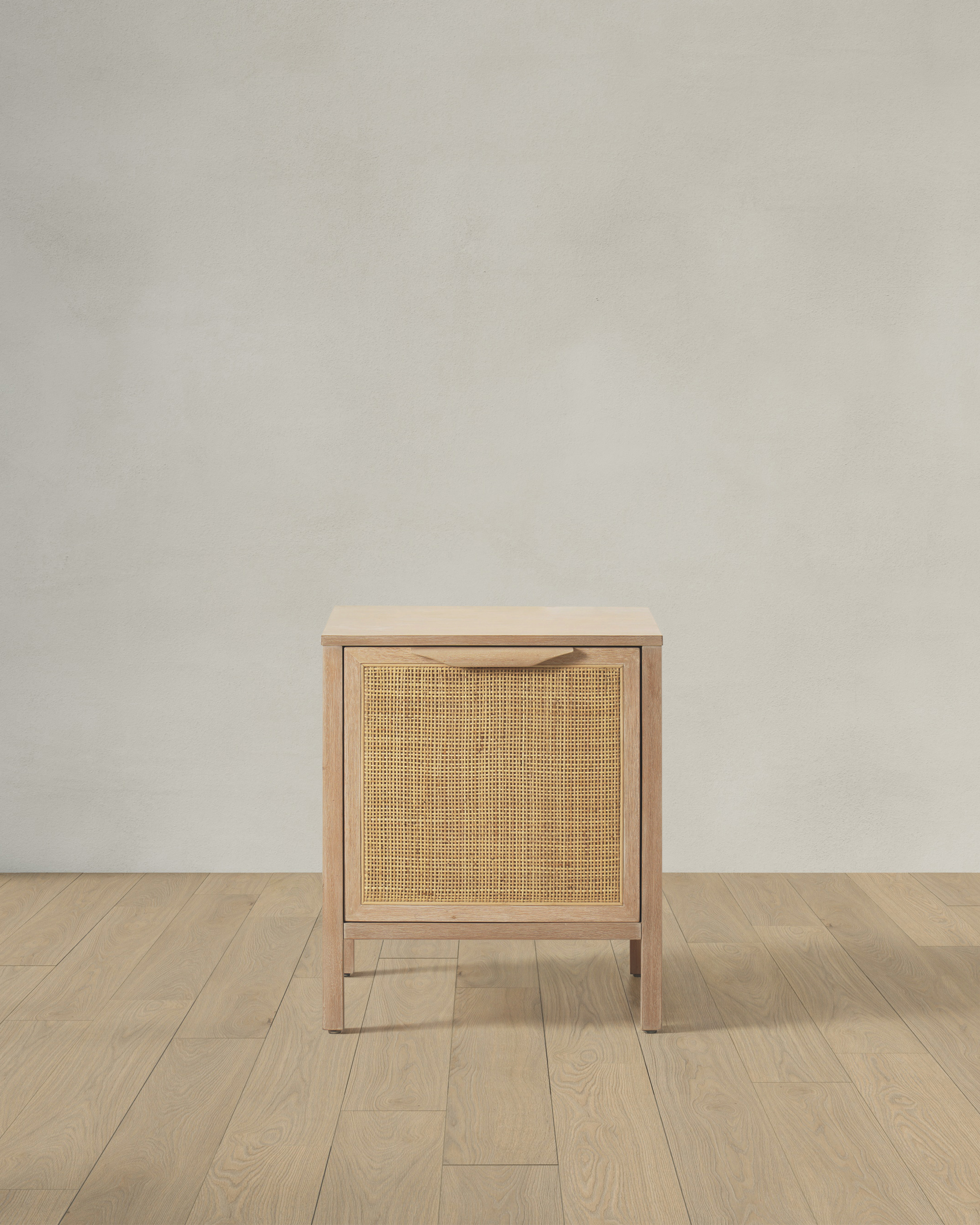 Solid Wood and Natural Rattan 1-Door Nightstand