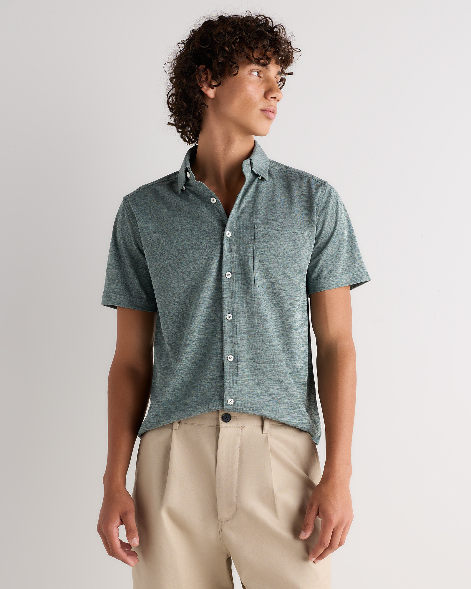 Commuter Stretch Pique Short Sleeve Button Down