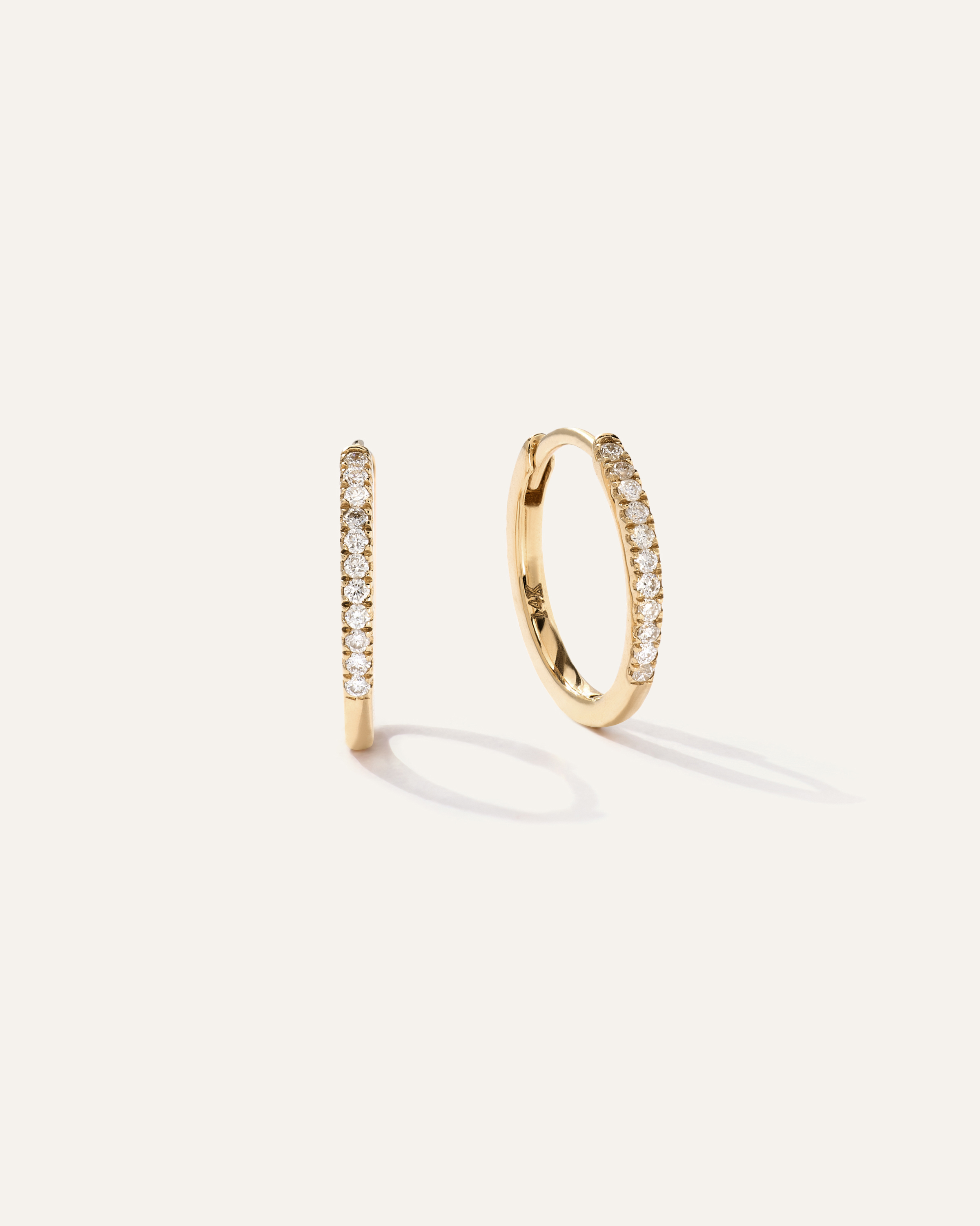 14K Gold Diamond Pave Hoops