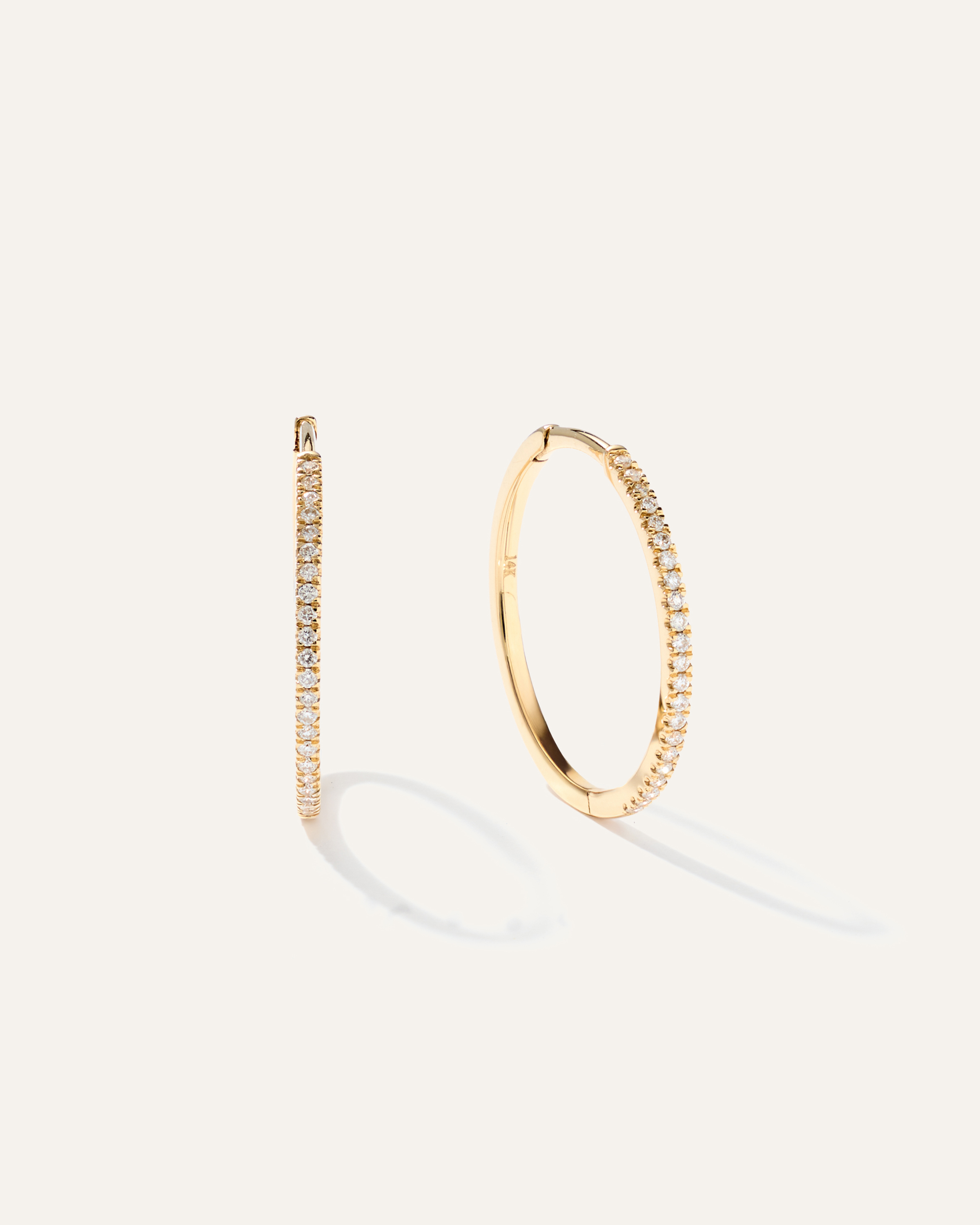 14K Gold Diamond Pave Hoops