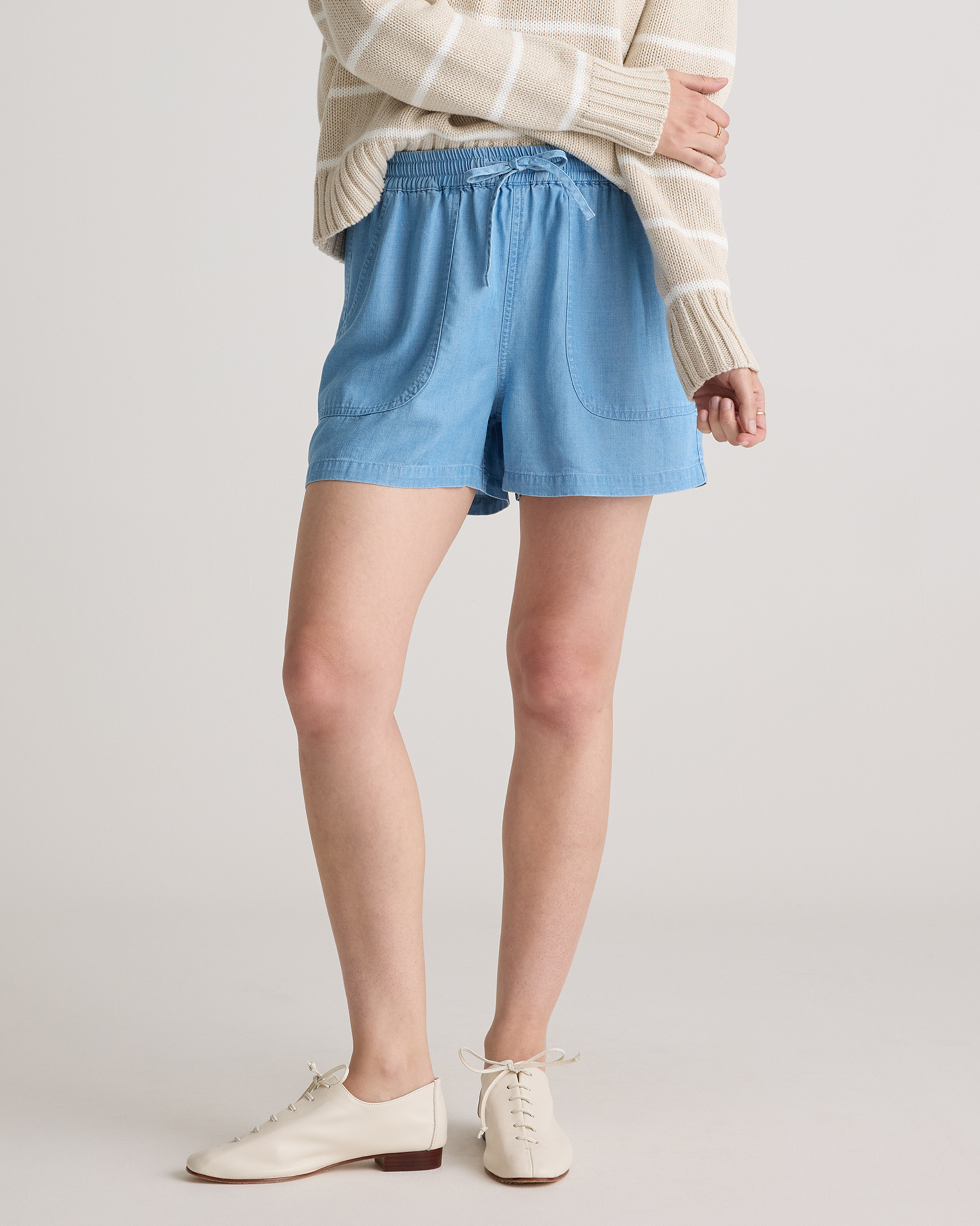 Pull-On Tencel Chambray Shorts