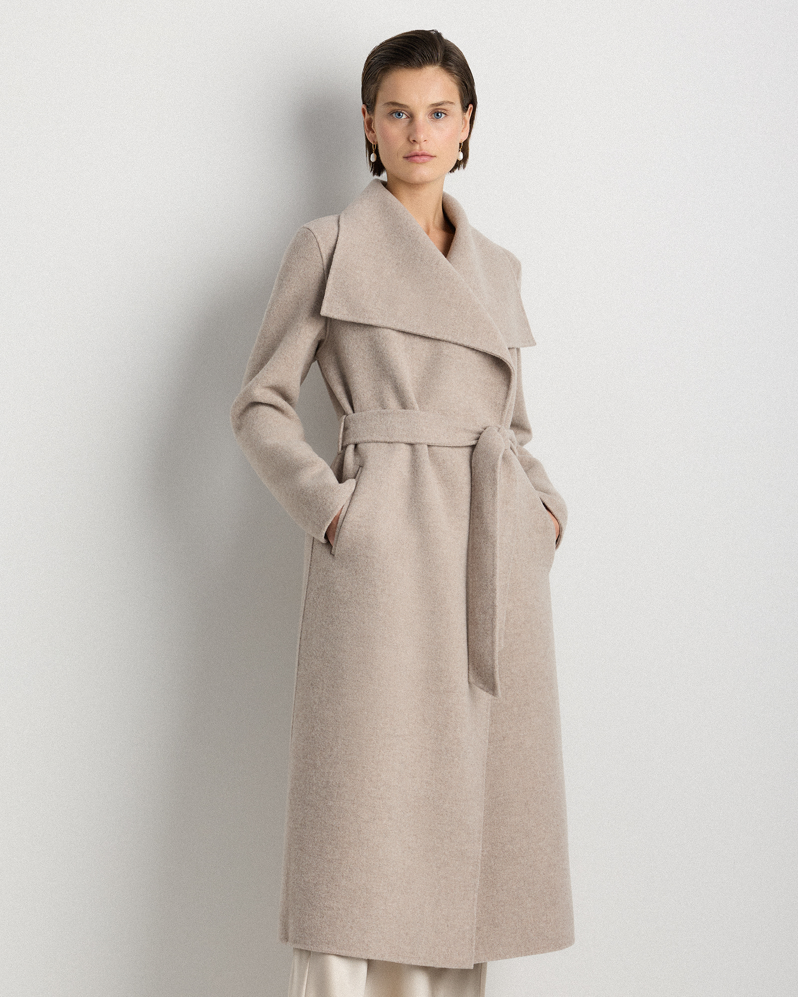 Double-Faced Merino Wool Draped Collar Wrap Coat