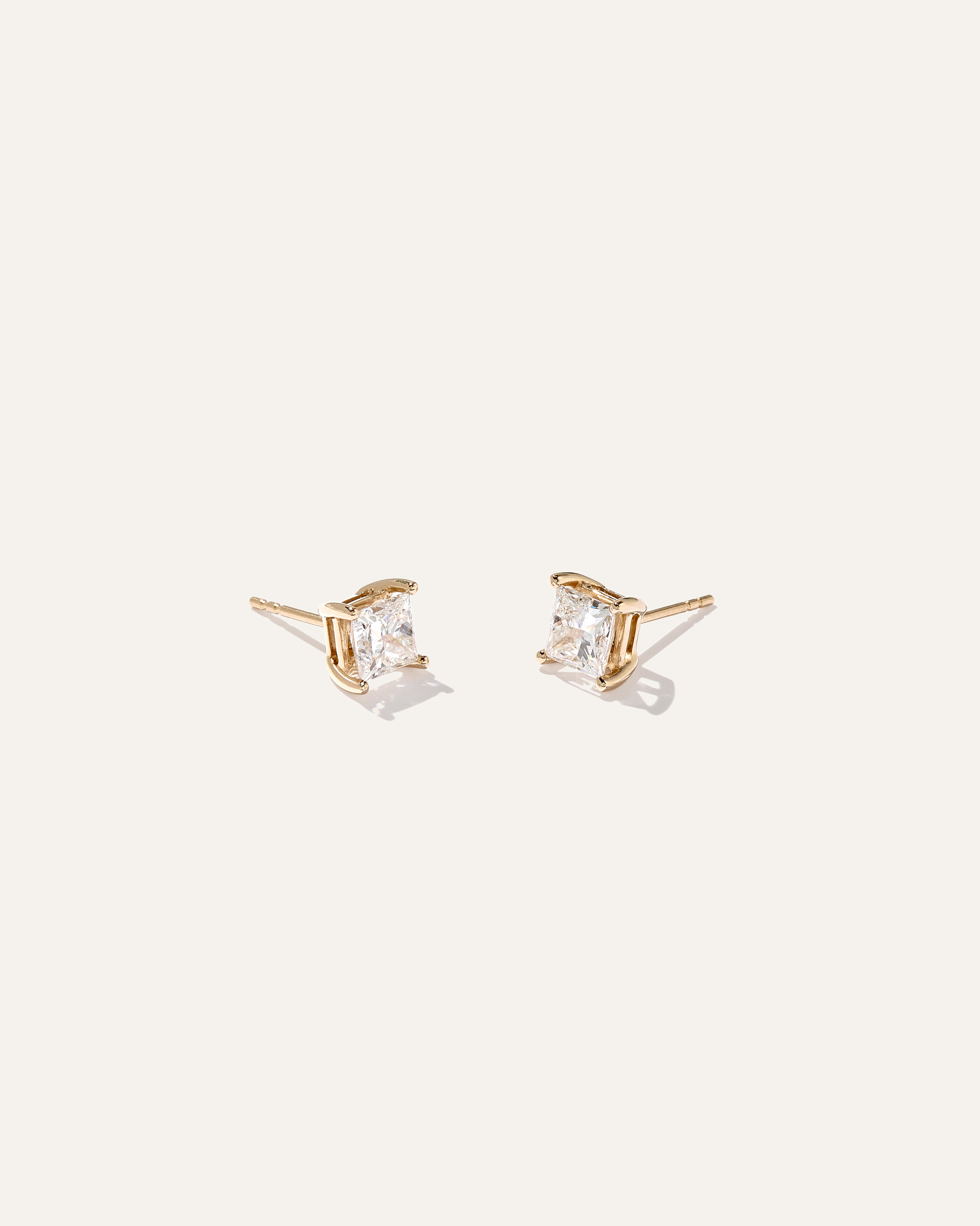 14K Gold Lab Grown Diamond Princess Solitaire Studs - 2ctw