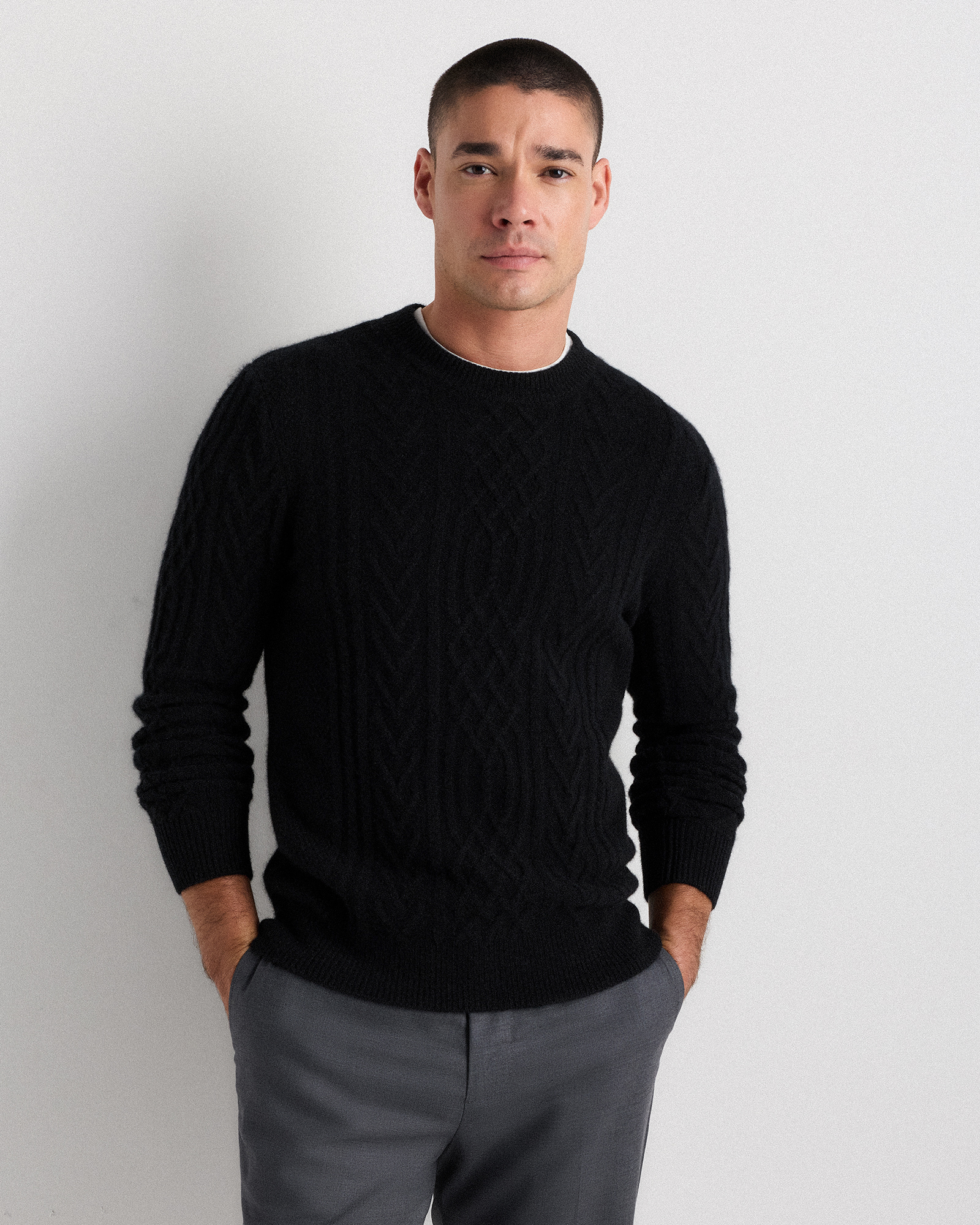Mongolian Cashmere Cable Crewneck Sweater