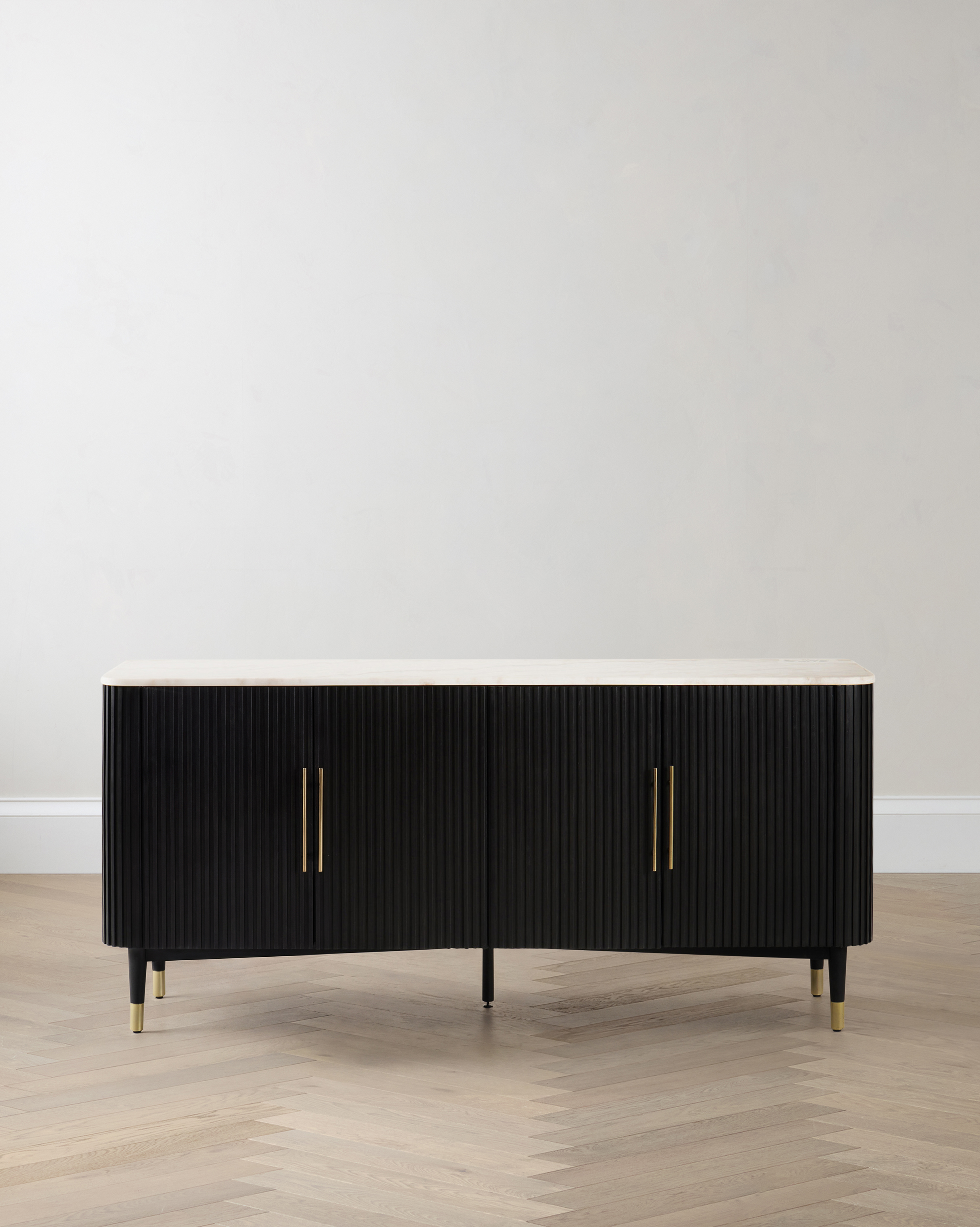 Fluted Wood and Genuine Marble Sideboard