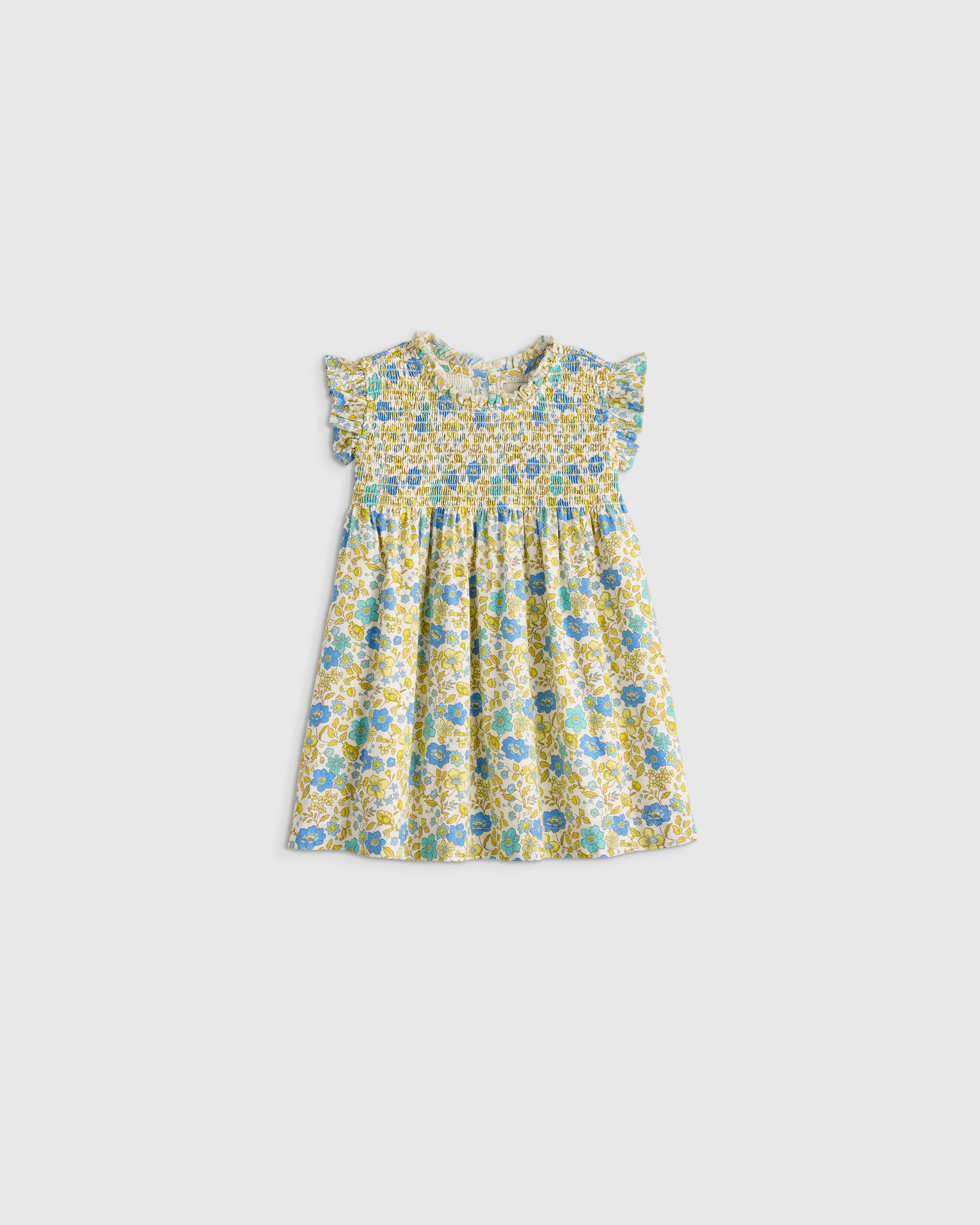 100% Organic Cotton Poplin Smocked Flutter Sleeve Dress
